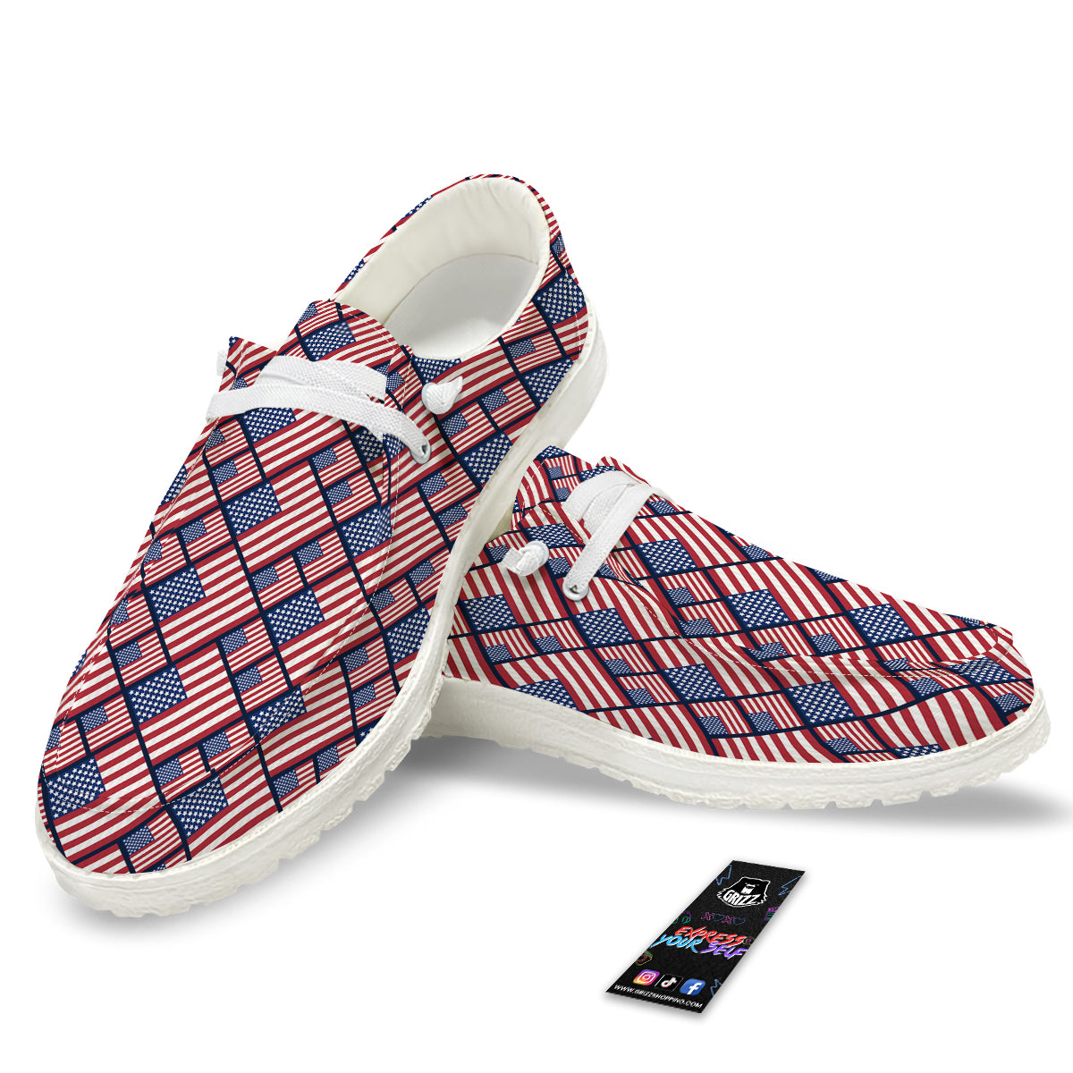 USA Flag Independence Day Print Pattern White Loafers-grizzshop