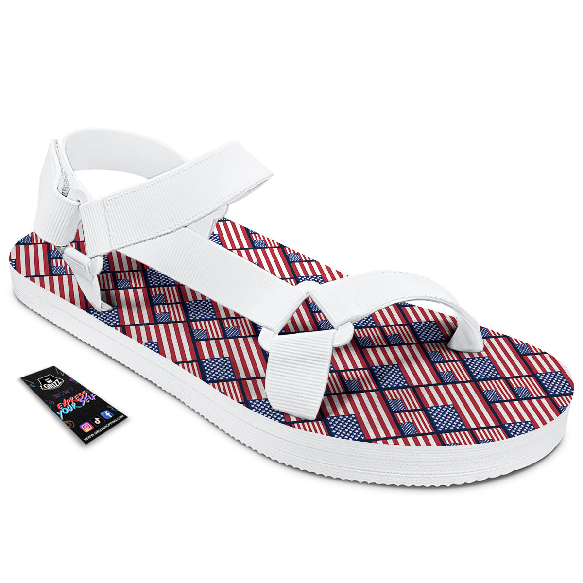 USA Flag Independence Day Print Pattern White Open Toe Sandals-grizzshop