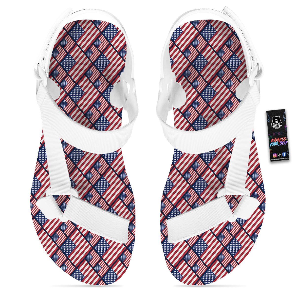 USA Flag Independence Day Print Pattern White Open Toe Sandals-grizzshop