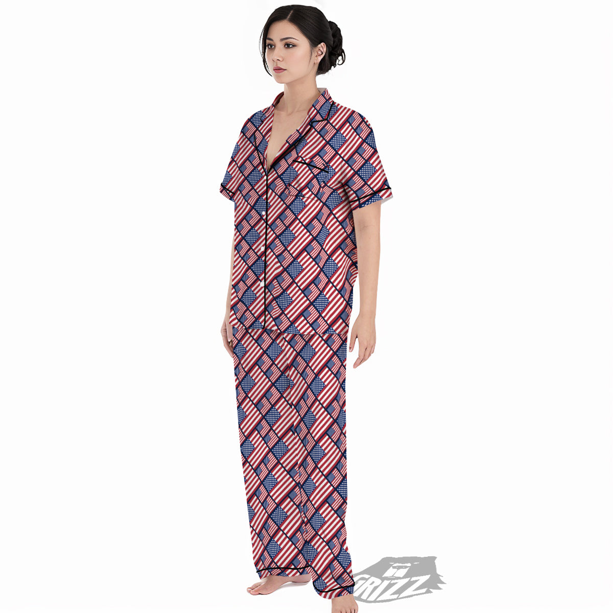 USA Flag Independence Day Print Pattern Women's Pajamas Set-grizzshop