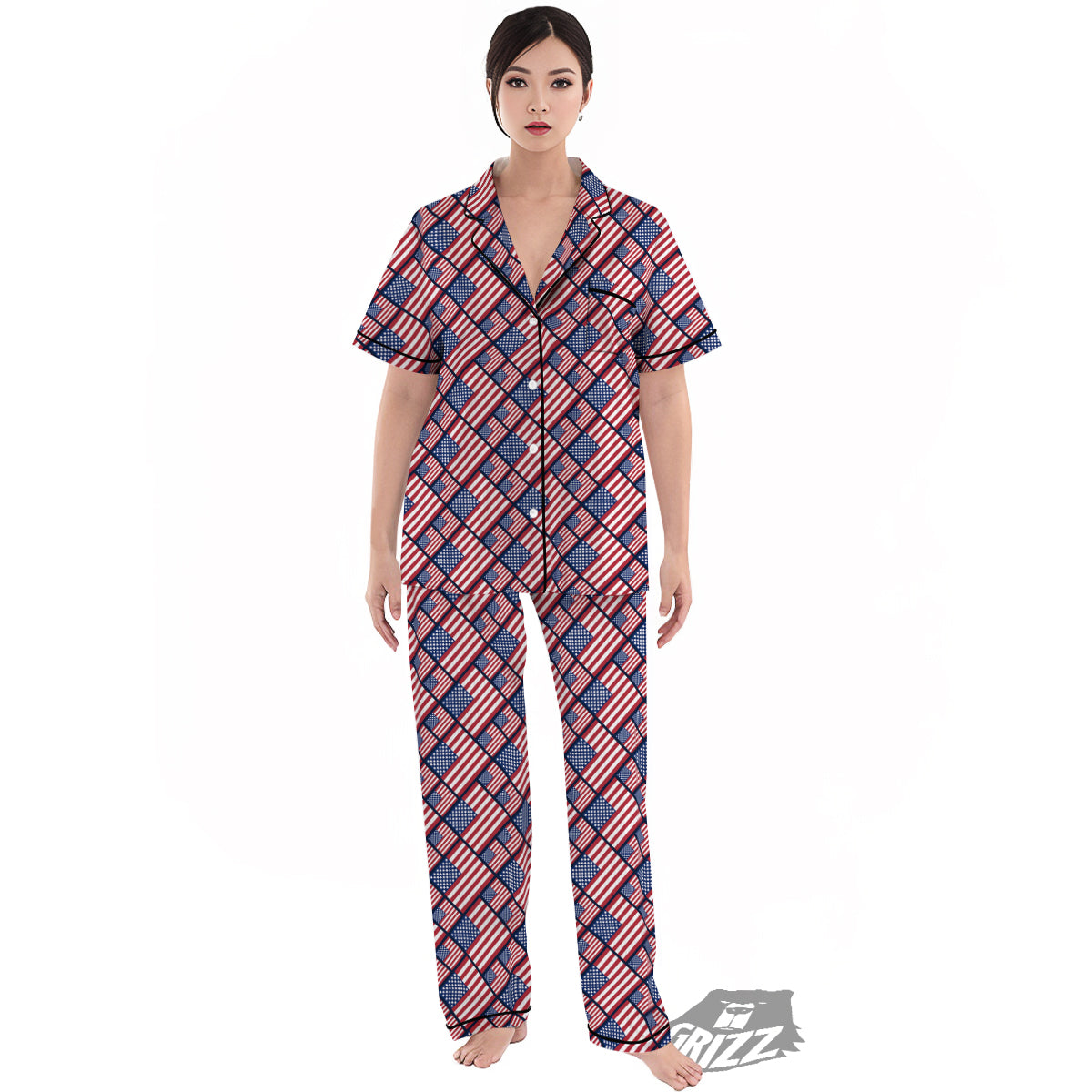 USA Flag Independence Day Print Pattern Women's Pajamas Set-grizzshop