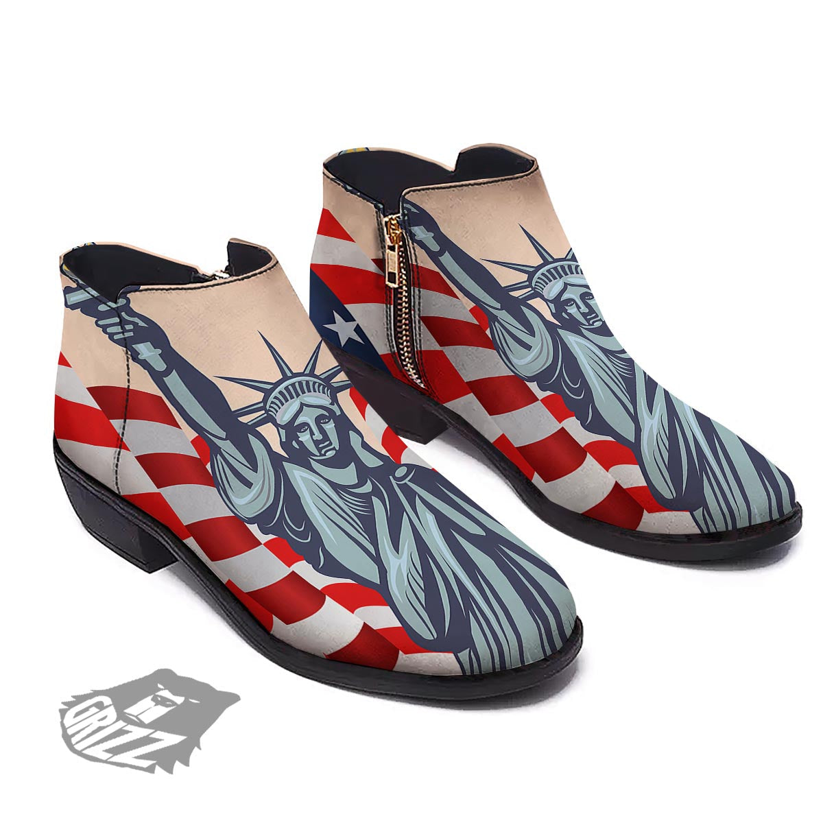 USA Flag Statue of Liberty Print Ankle Boots-grizzshop