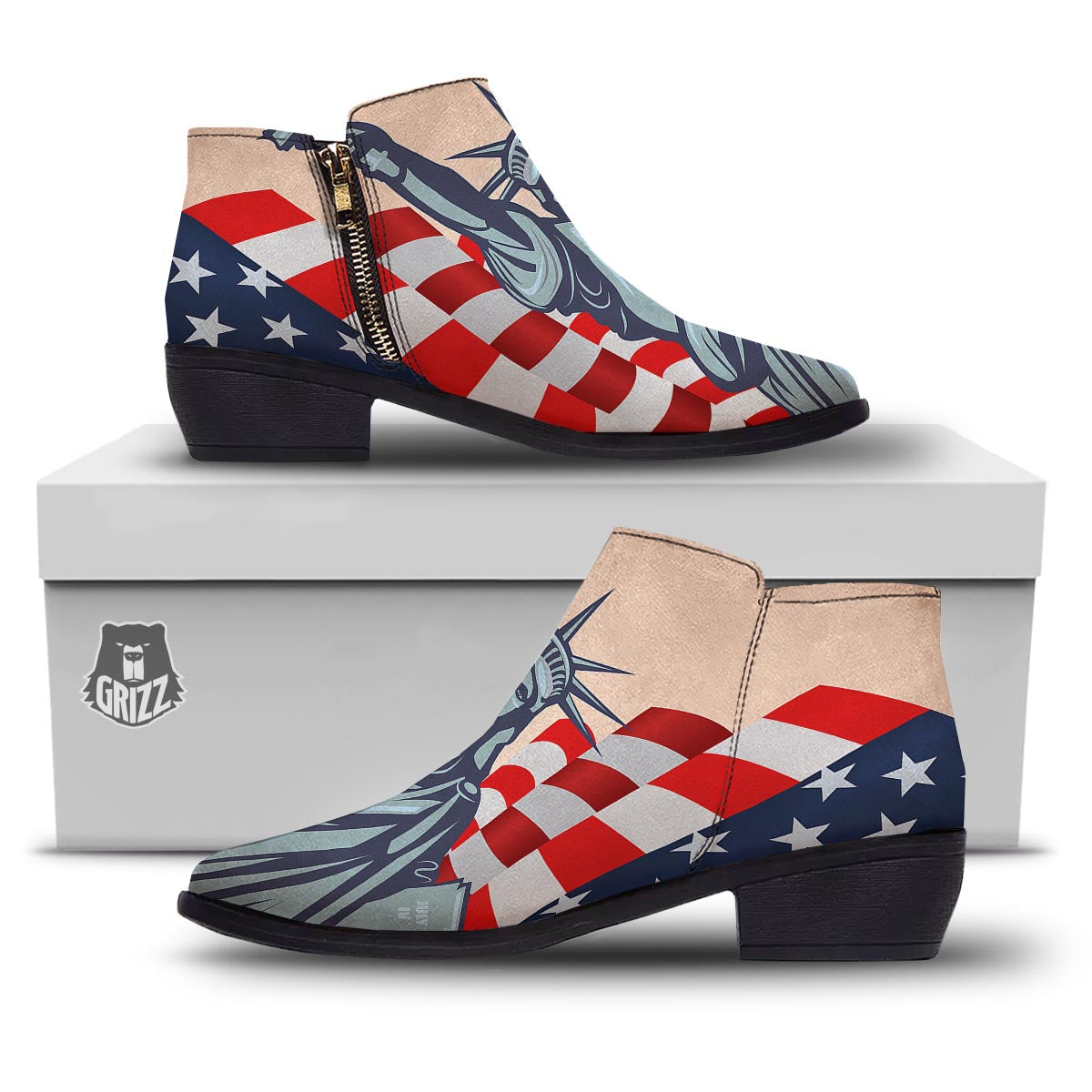 USA Flag Statue of Liberty Print Ankle Boots-grizzshop