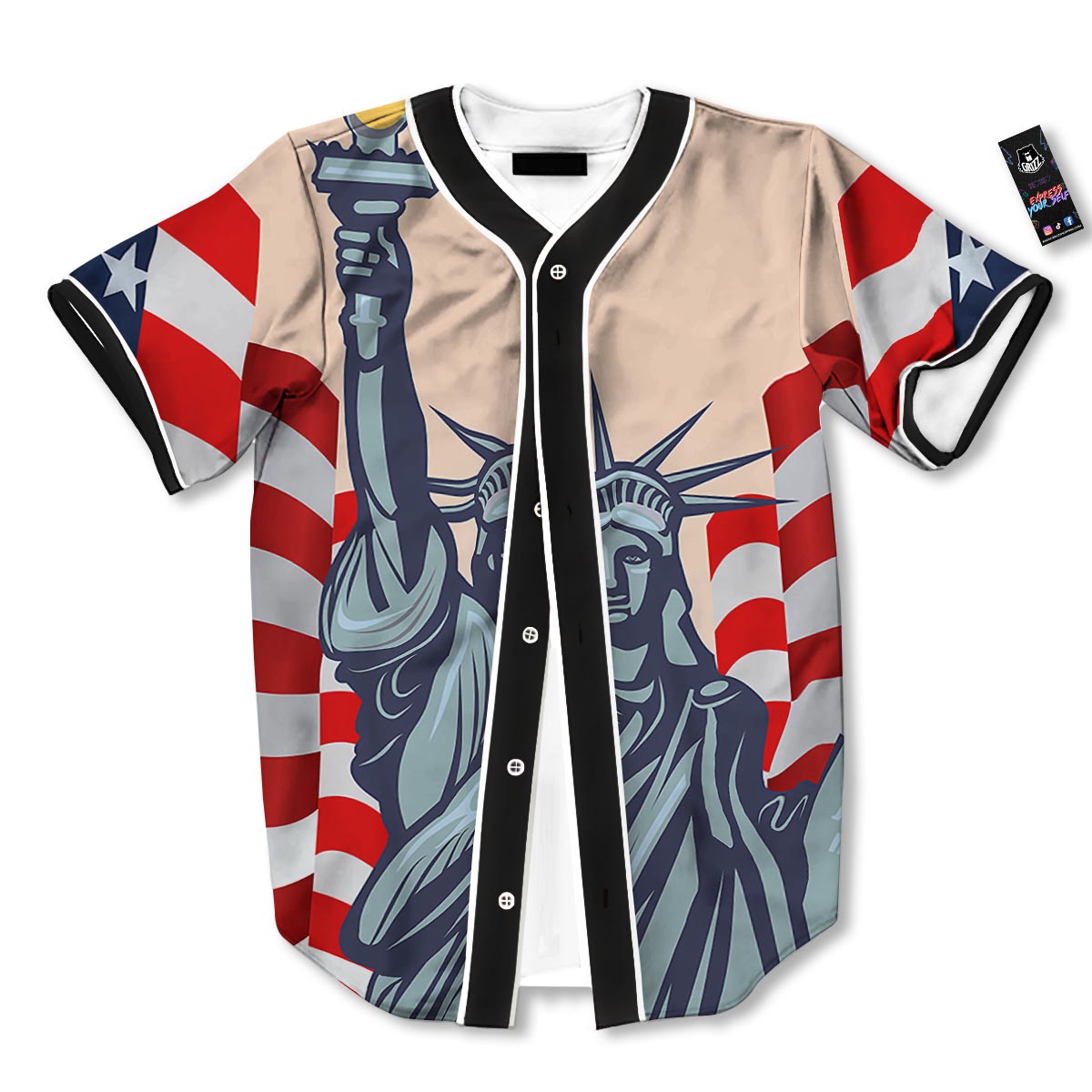 USA Flag Statue of Liberty Print Baseball Jersey-grizzshop