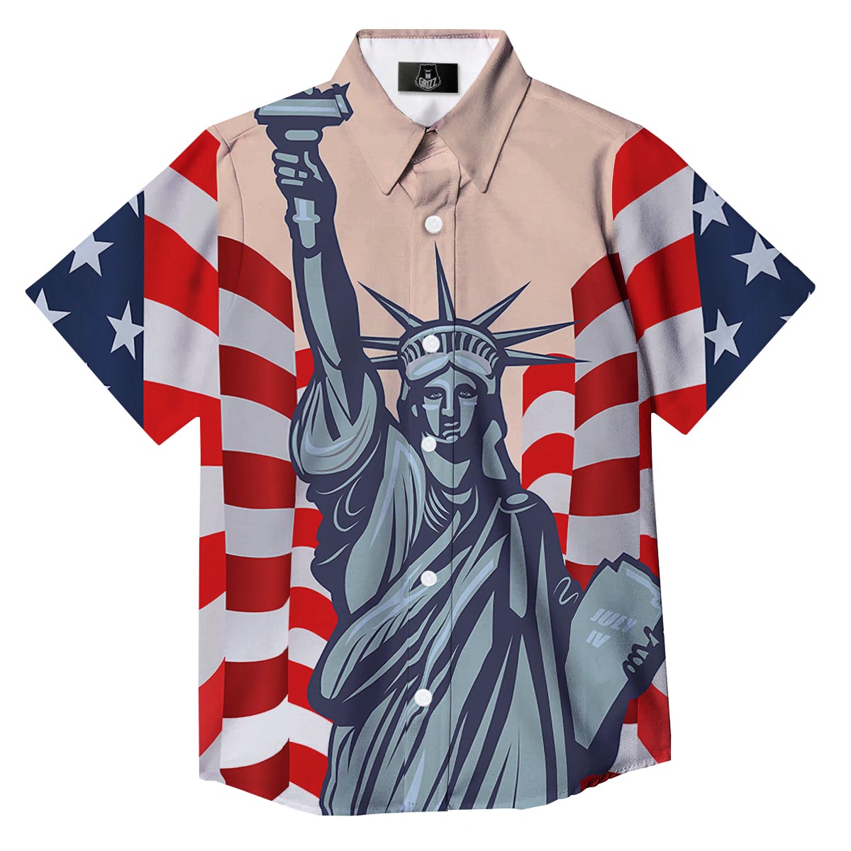 USA Flag Statue of Liberty Print Button Up Shirt-grizzshop