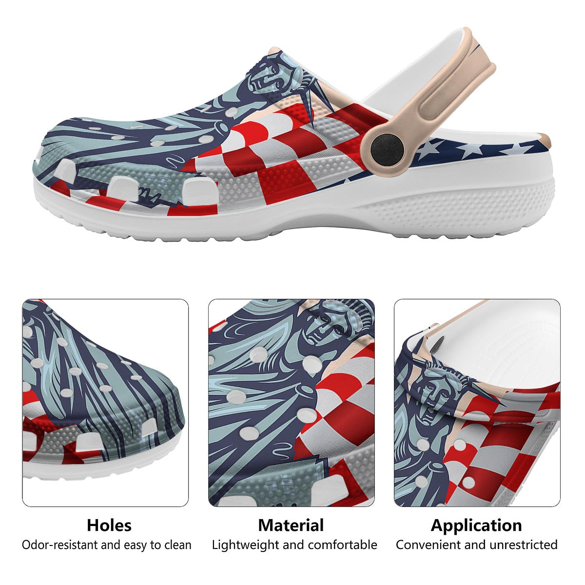 USA Flag Statue of Liberty Print Clog-grizzshop