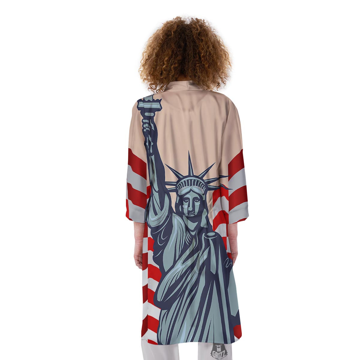 USA Flag Statue of Liberty Print Kimono-grizzshop