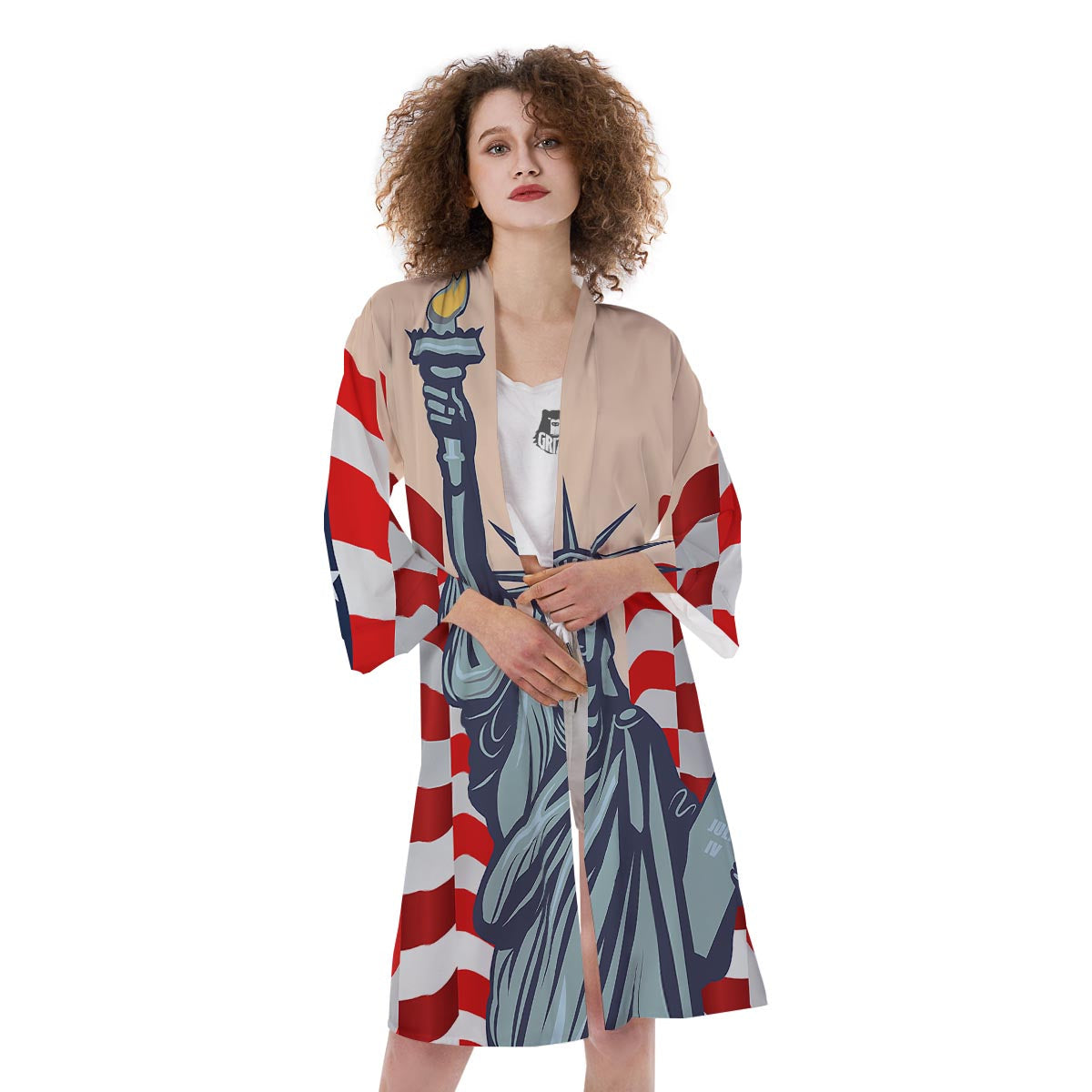 USA Flag Statue of Liberty Print Kimono-grizzshop