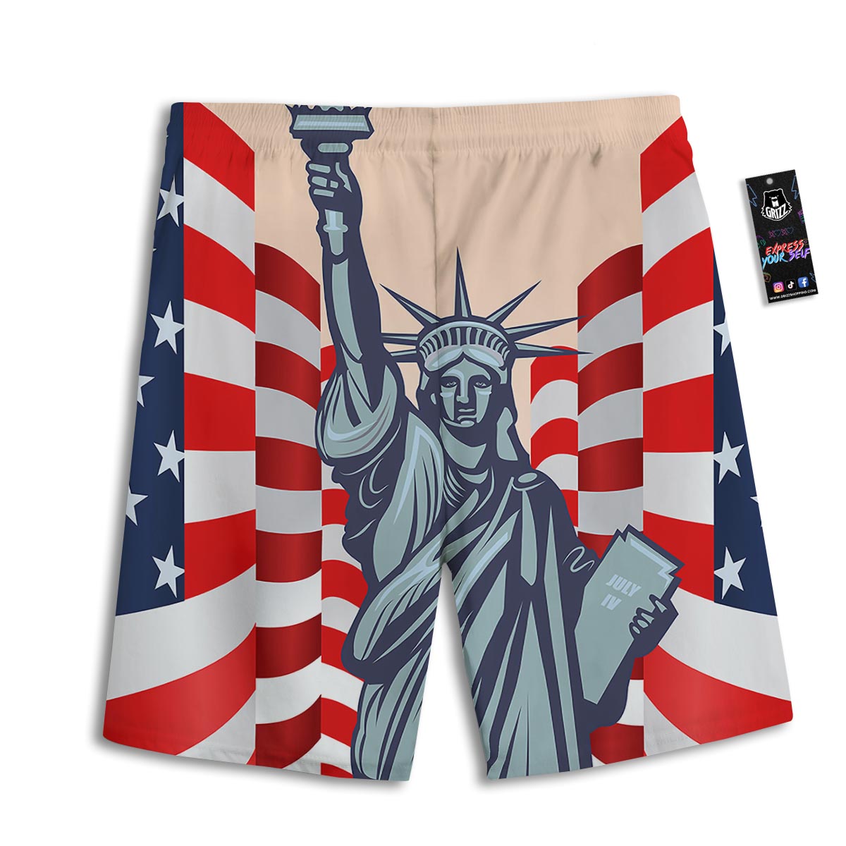 USA Flag Statue of Liberty Print Men's Athletic Shorts