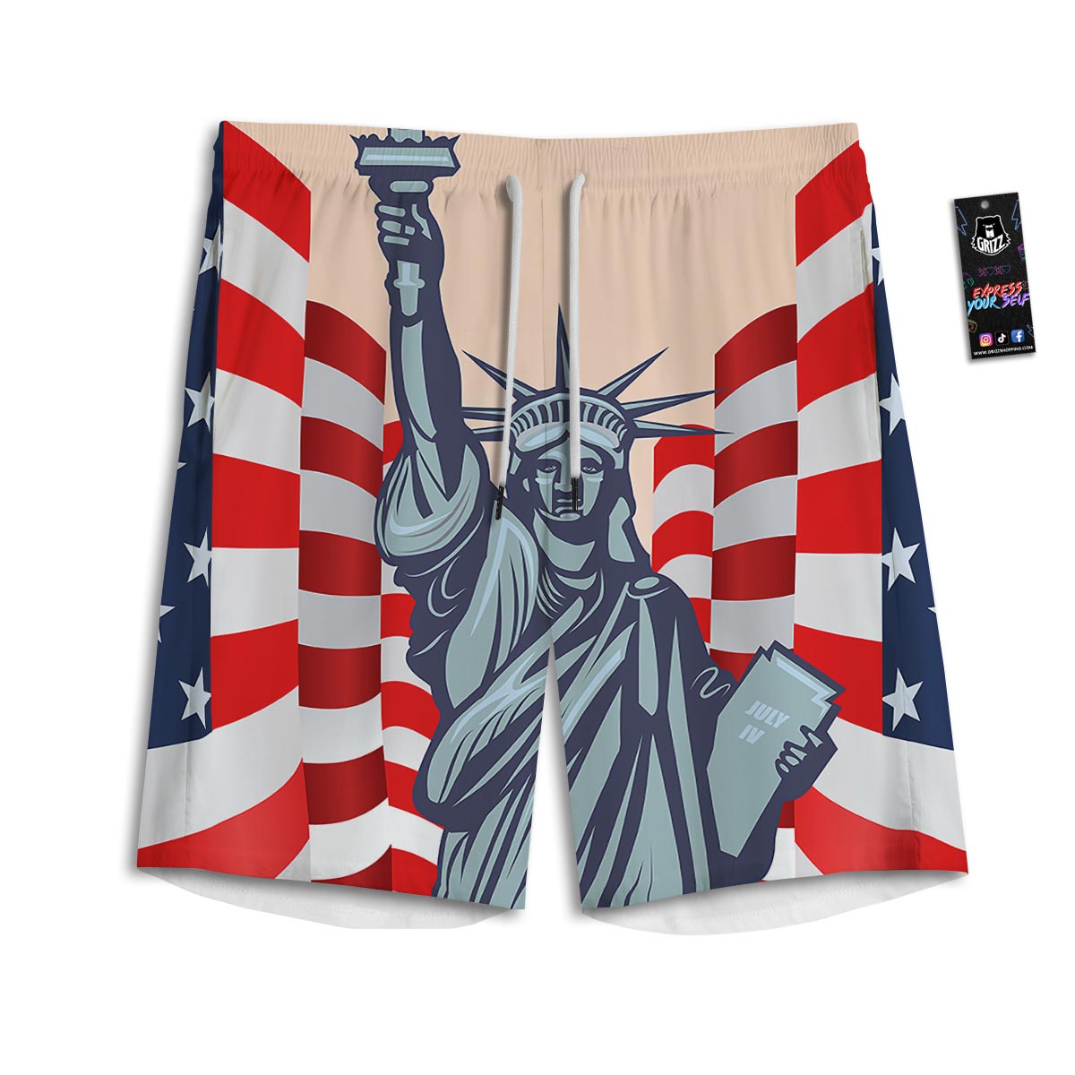 USA Flag Statue of Liberty Print Men's Athletic Shorts