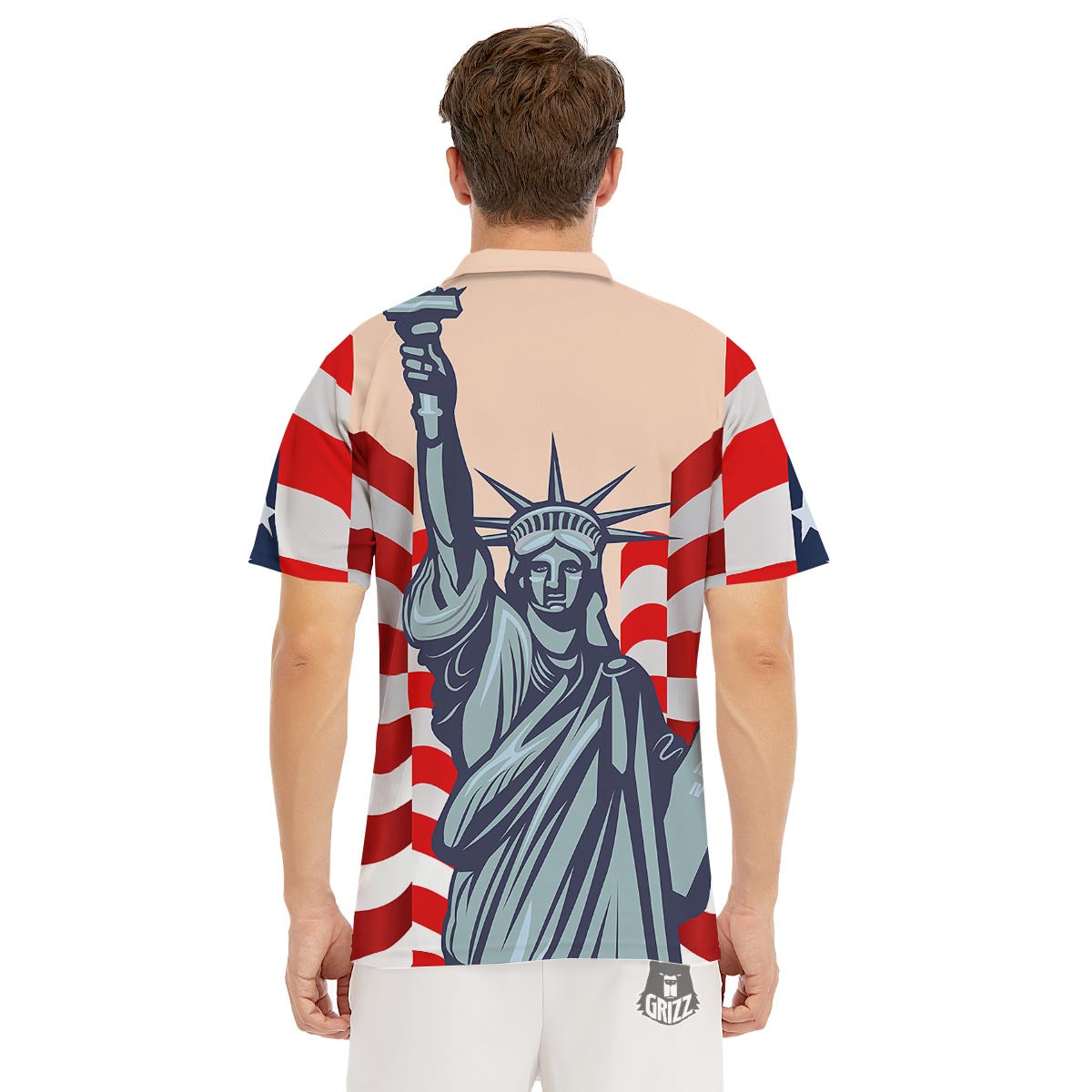 USA Flag Statue of Liberty Print Men's Golf Shirts-grizzshop