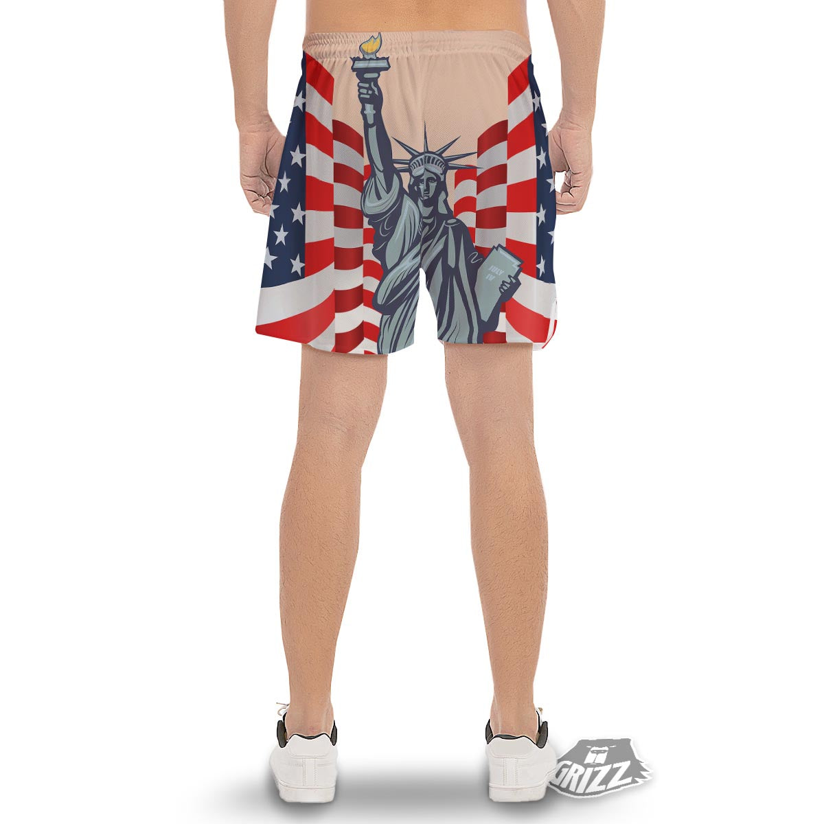 USA Flag Statue of Liberty Print Men's Gym Shorts-grizzshop