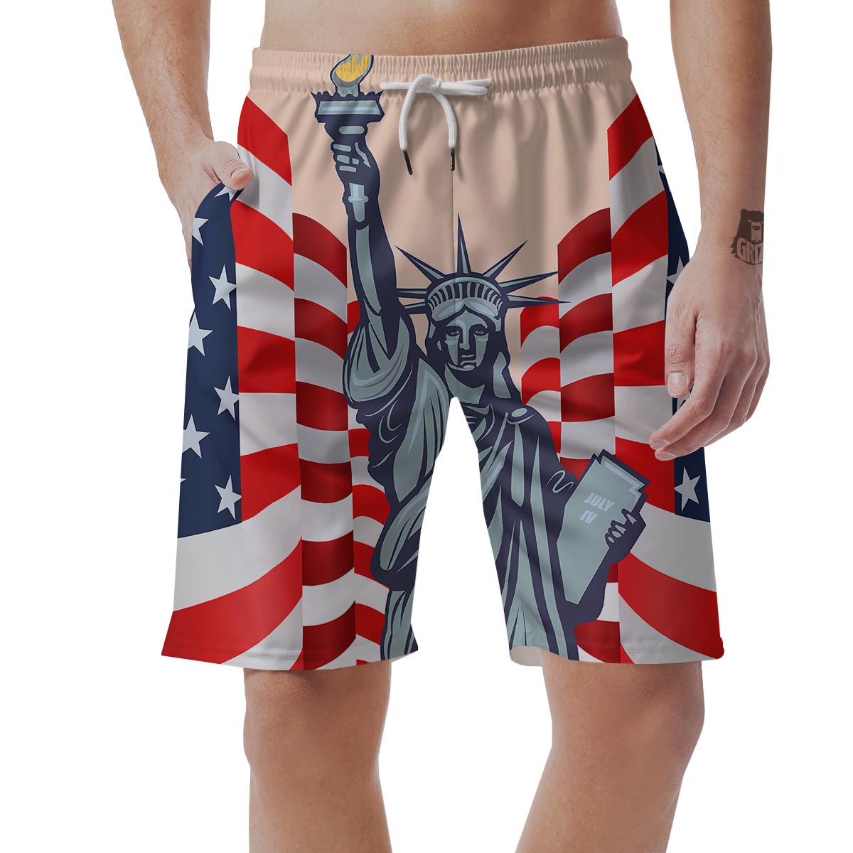 USA Flag Statue of Liberty Print Men's Shorts-grizzshop