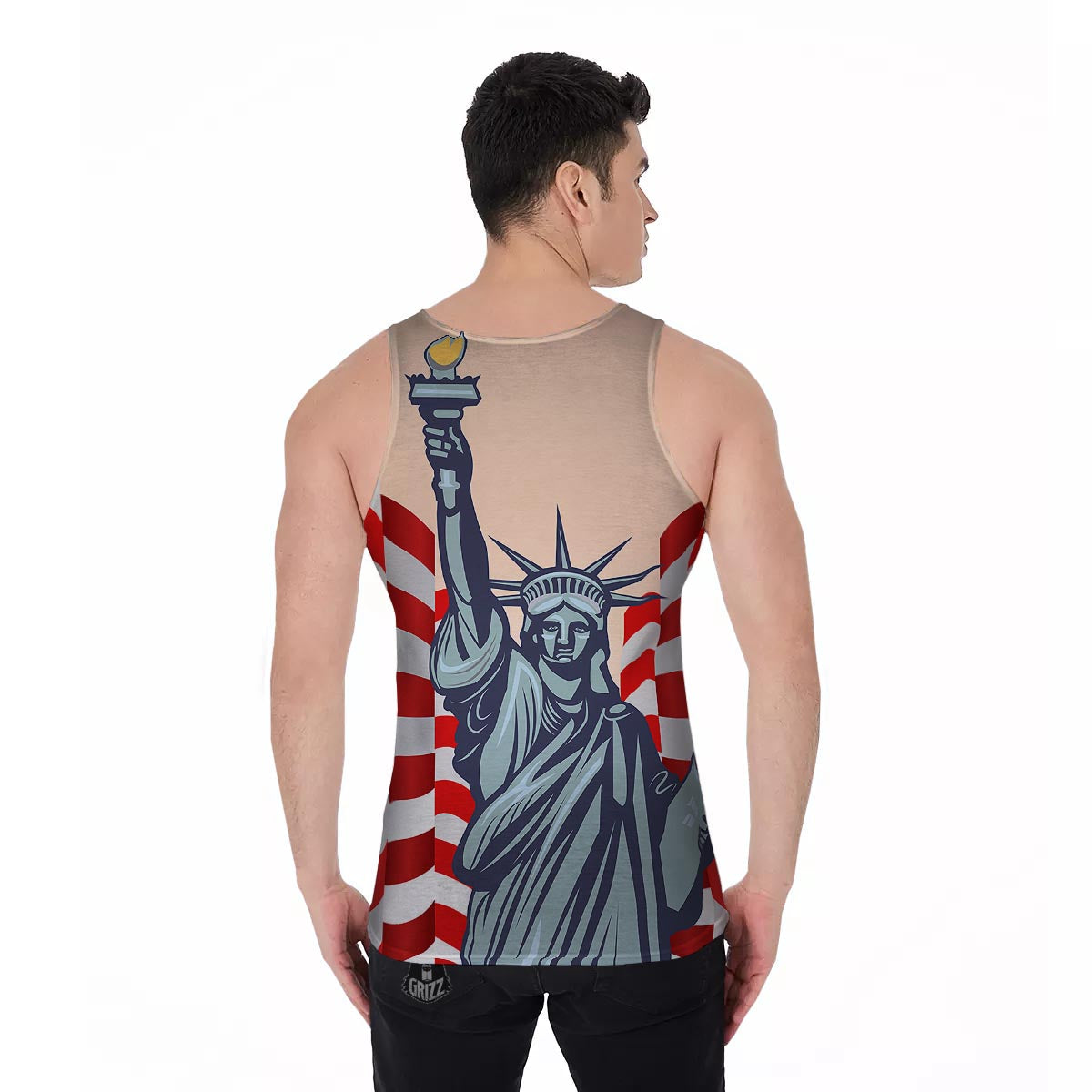 USA Flag Statue of Liberty Print Men's Tank Top-grizzshop