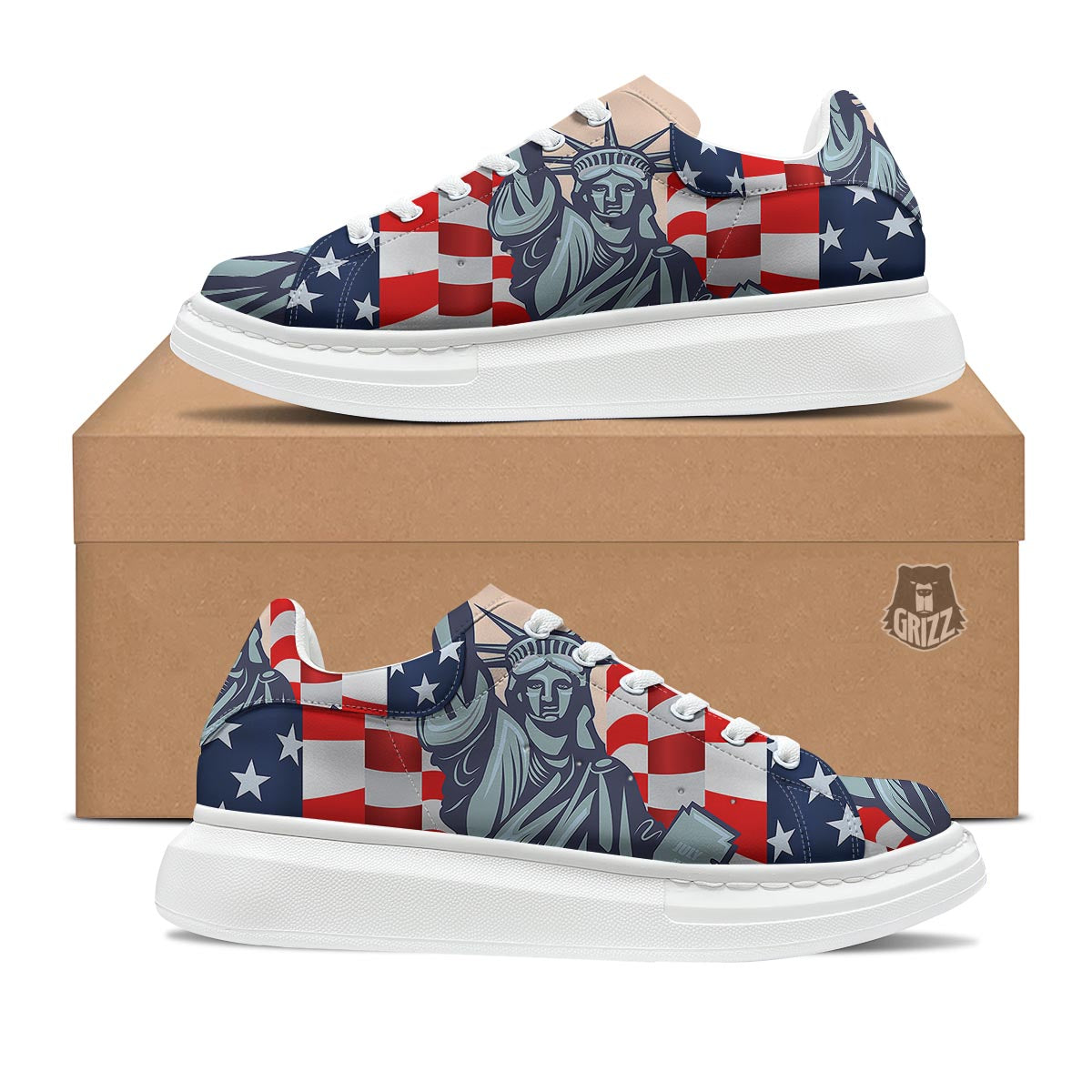 USA Flag Statue of Liberty Print Platform Shoes-grizzshop