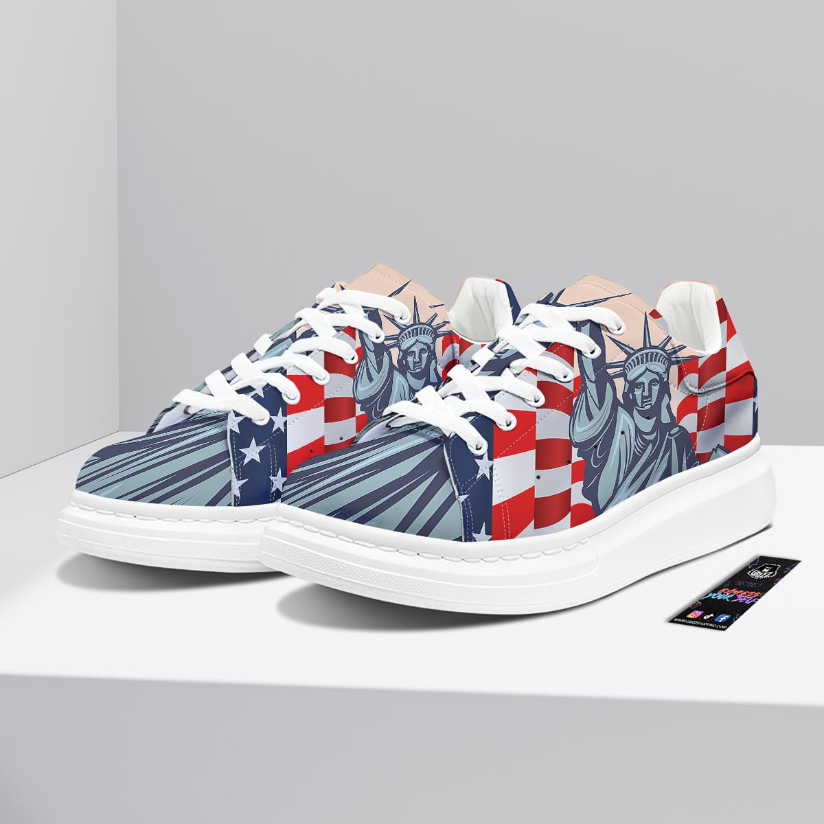 USA Flag Statue of Liberty Print Platform Shoes-grizzshop