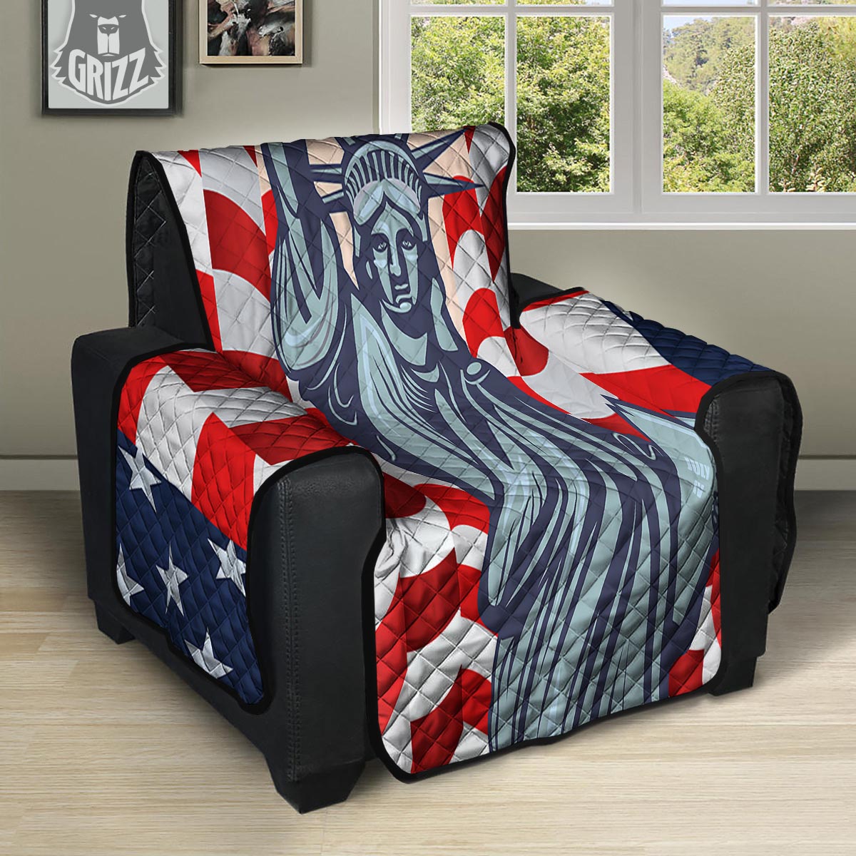 USA Flag Statue of Liberty Print Recliner Protector-grizzshop