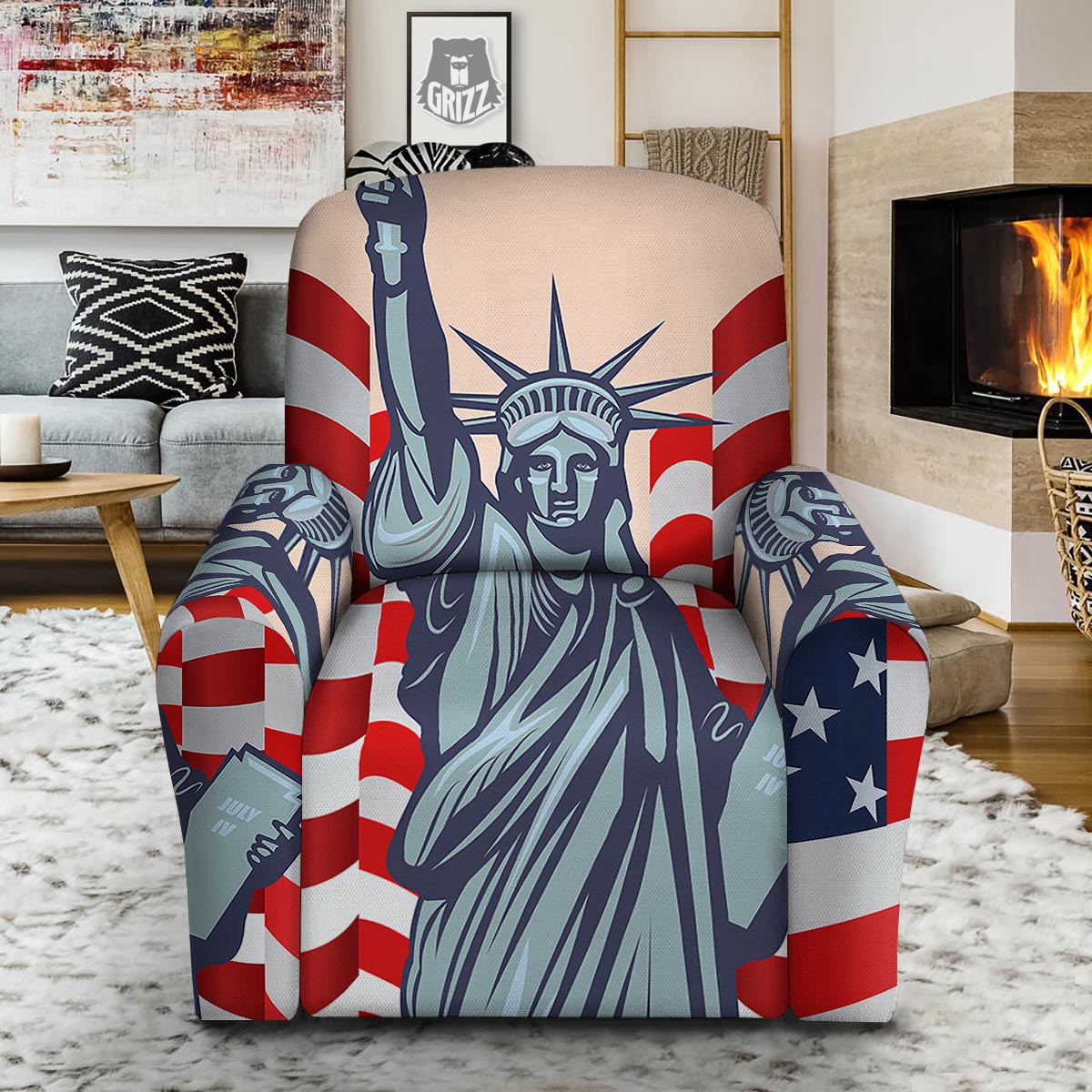 USA Flag Statue of Liberty Print Recliner Slipcover-grizzshop