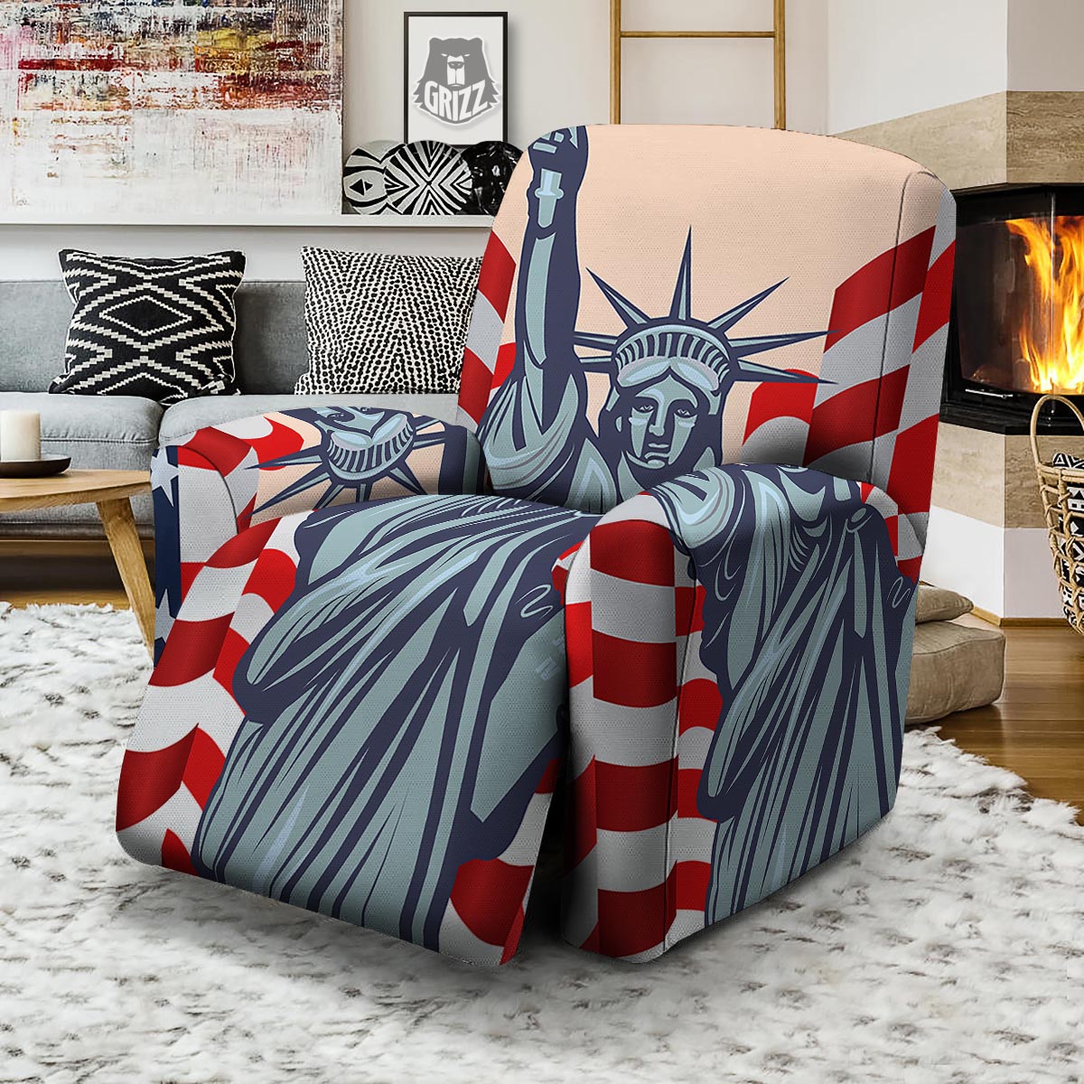 USA Flag Statue of Liberty Print Recliner Slipcover-grizzshop