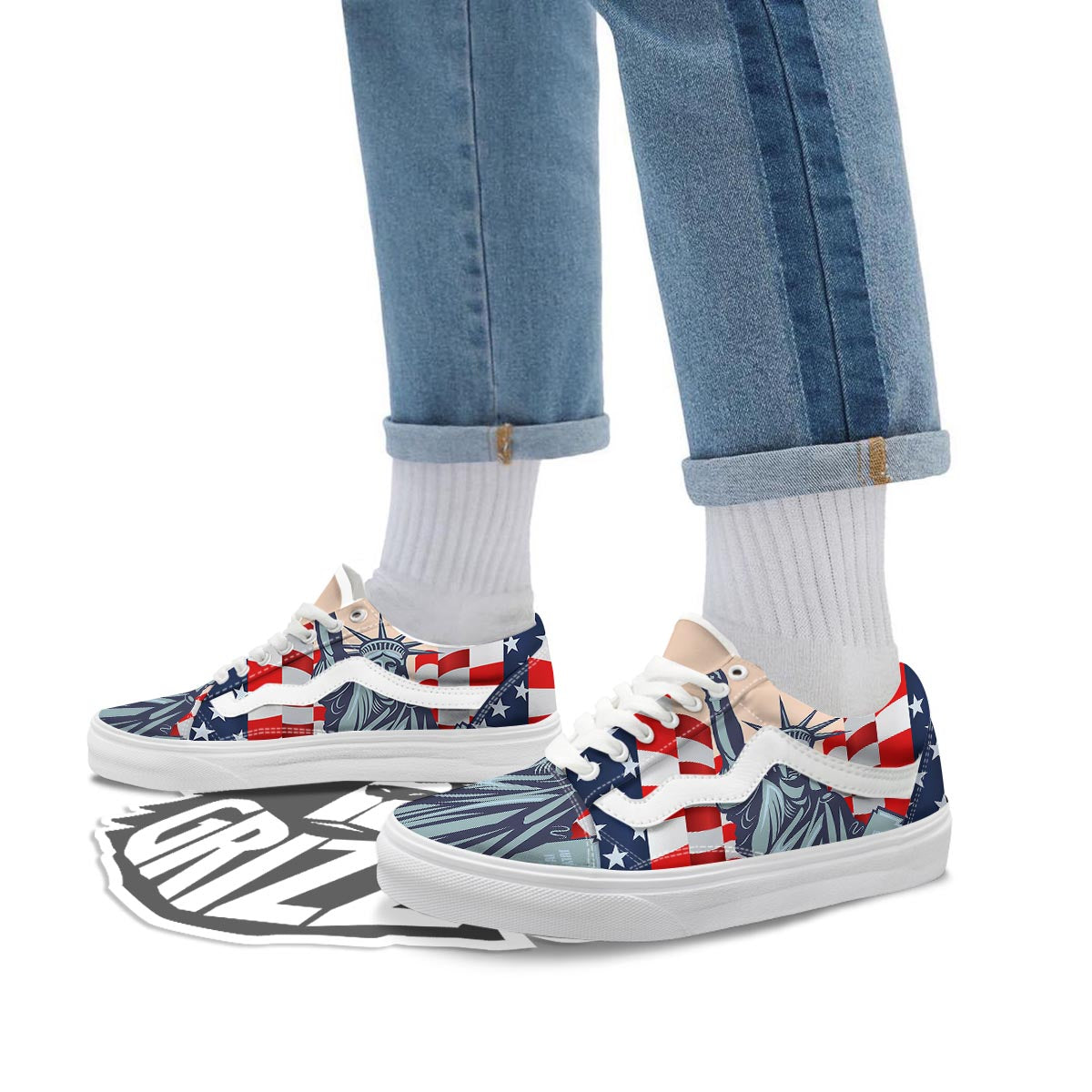 USA Flag Statue of Liberty Print Skate Shoes-grizzshop