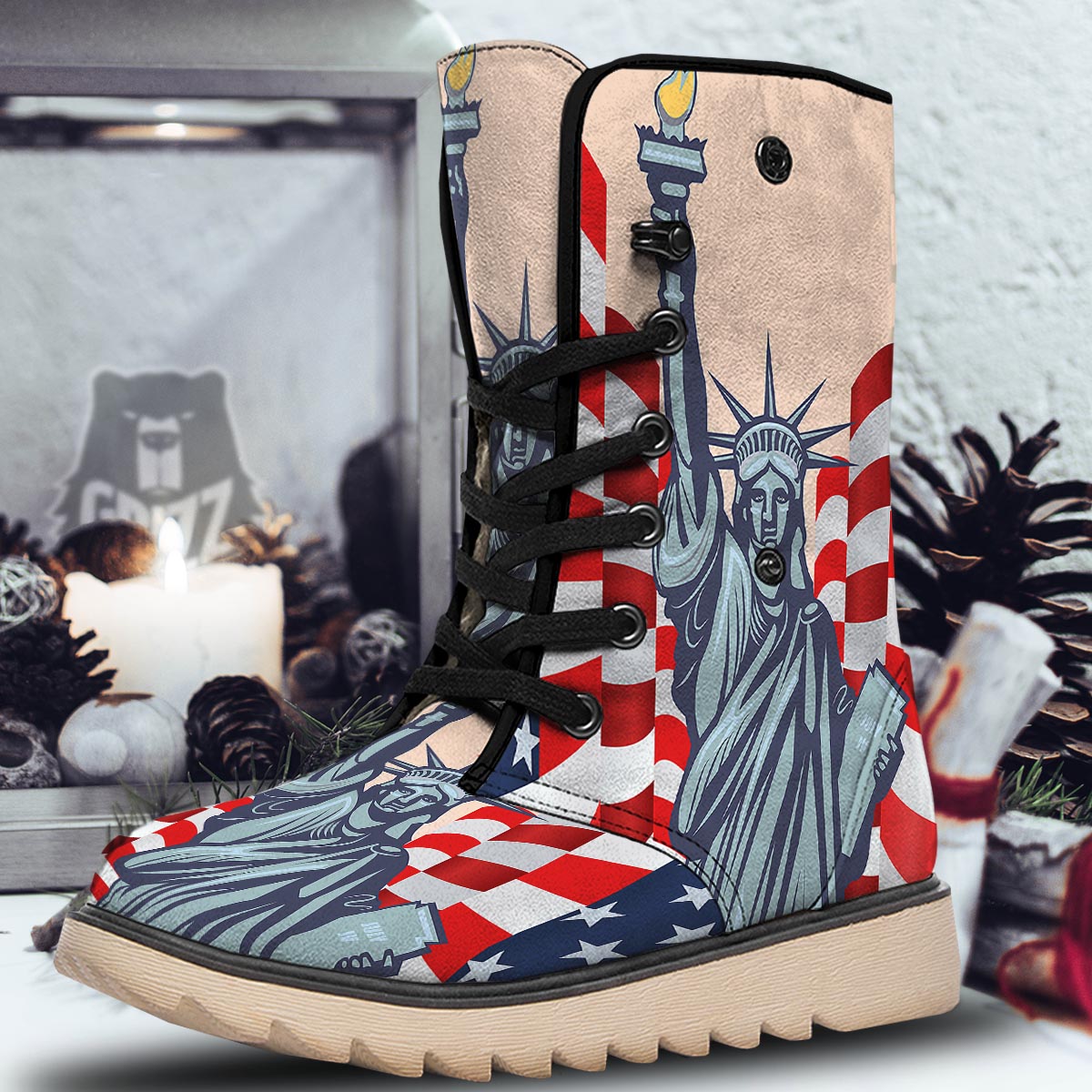 USA Flag Statue of Liberty Print Snow Boots-grizzshop