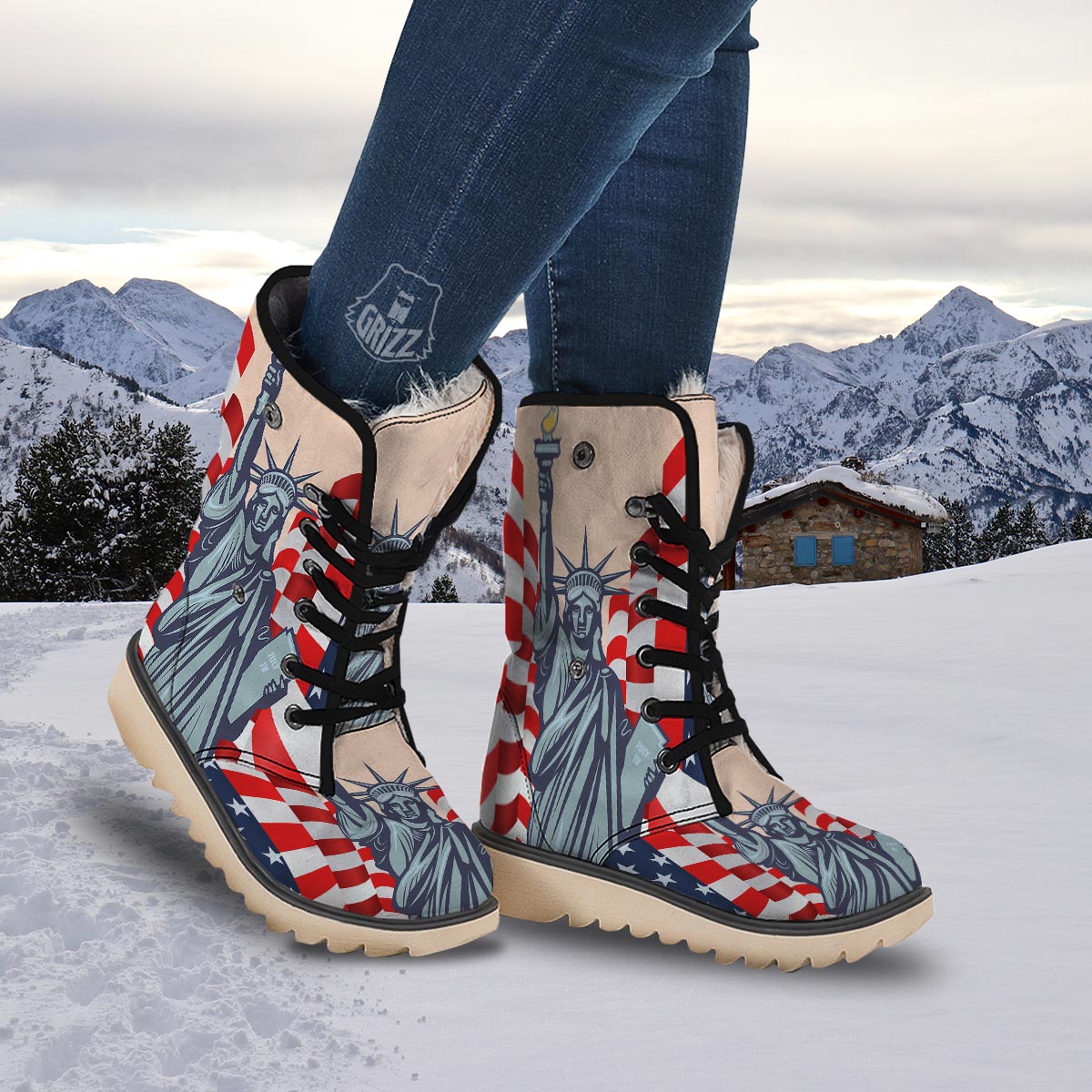 USA Flag Statue of Liberty Print Snow Boots-grizzshop