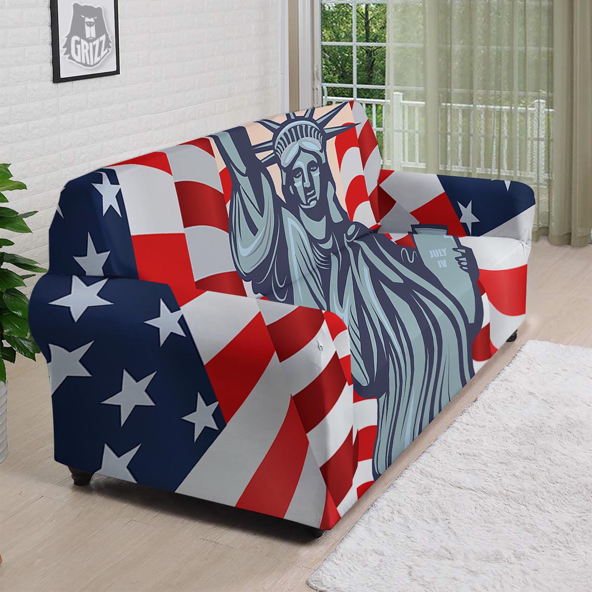 USA Flag Statue of Liberty Print Sofa Cover-grizzshop