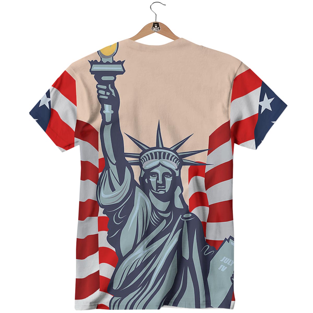 USA Flag Statue of Liberty Print T-Shirt-grizzshop