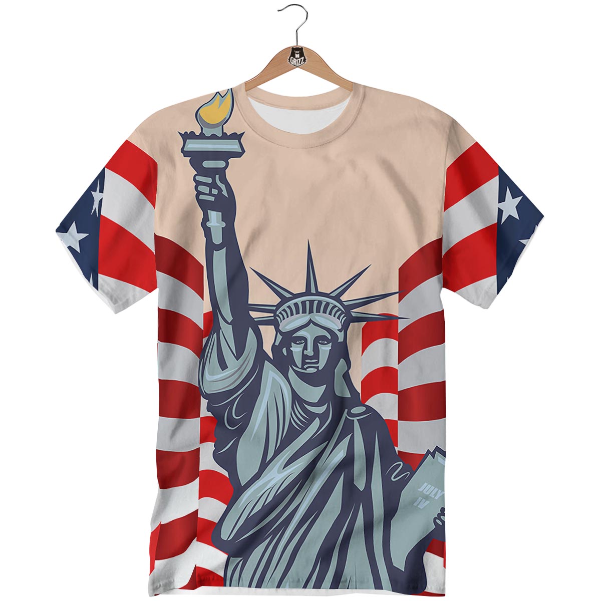 USA Flag Statue of Liberty Print T-Shirt-grizzshop