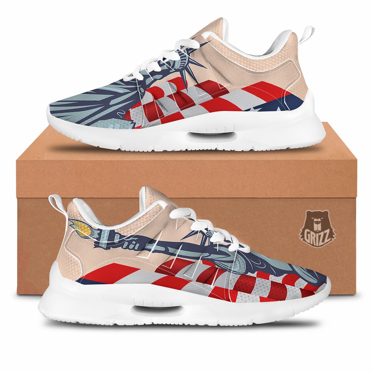 USA Flag Statue of Liberty Print Tennis Shoes-grizzshop