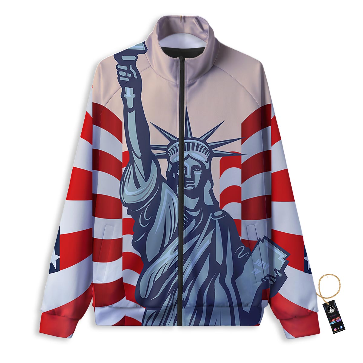 USA Flag Statue of Liberty Print Track Jacket-grizzshop