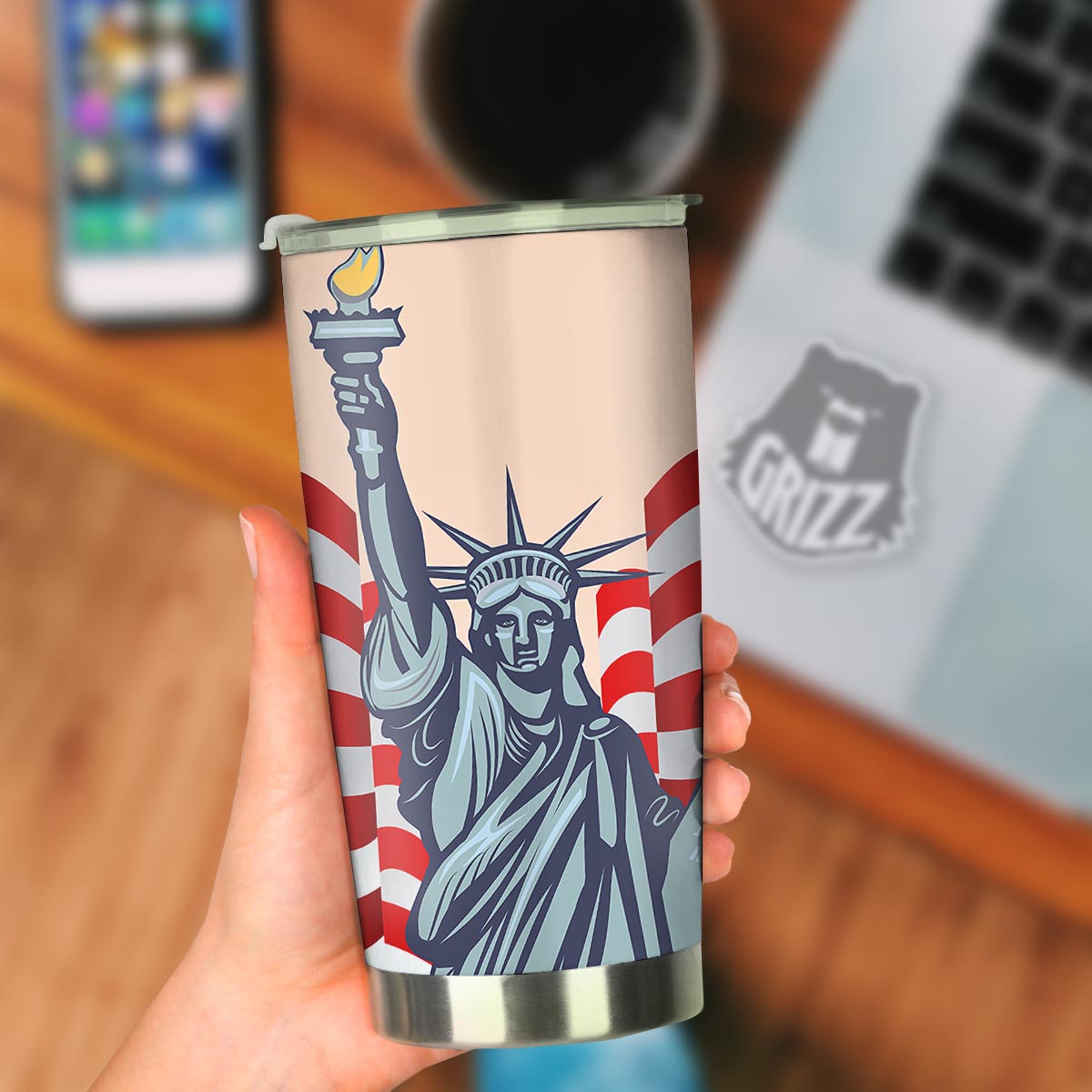 USA Flag Statue of Liberty Print Tumbler-grizzshop