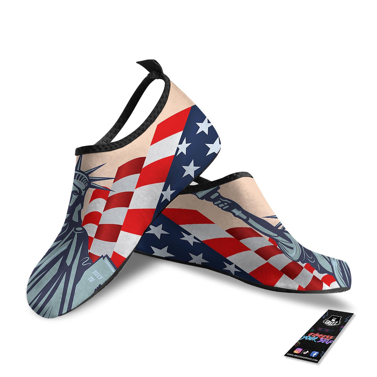 USA Flag Statue of Liberty Print Water Shoes-grizzshop