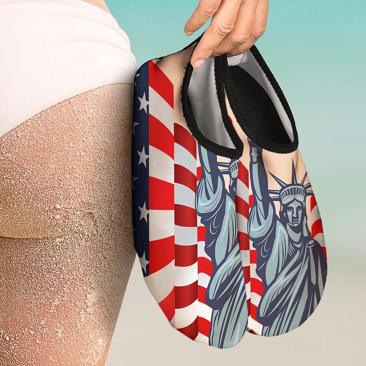 USA Flag Statue of Liberty Print Water Shoes-grizzshop