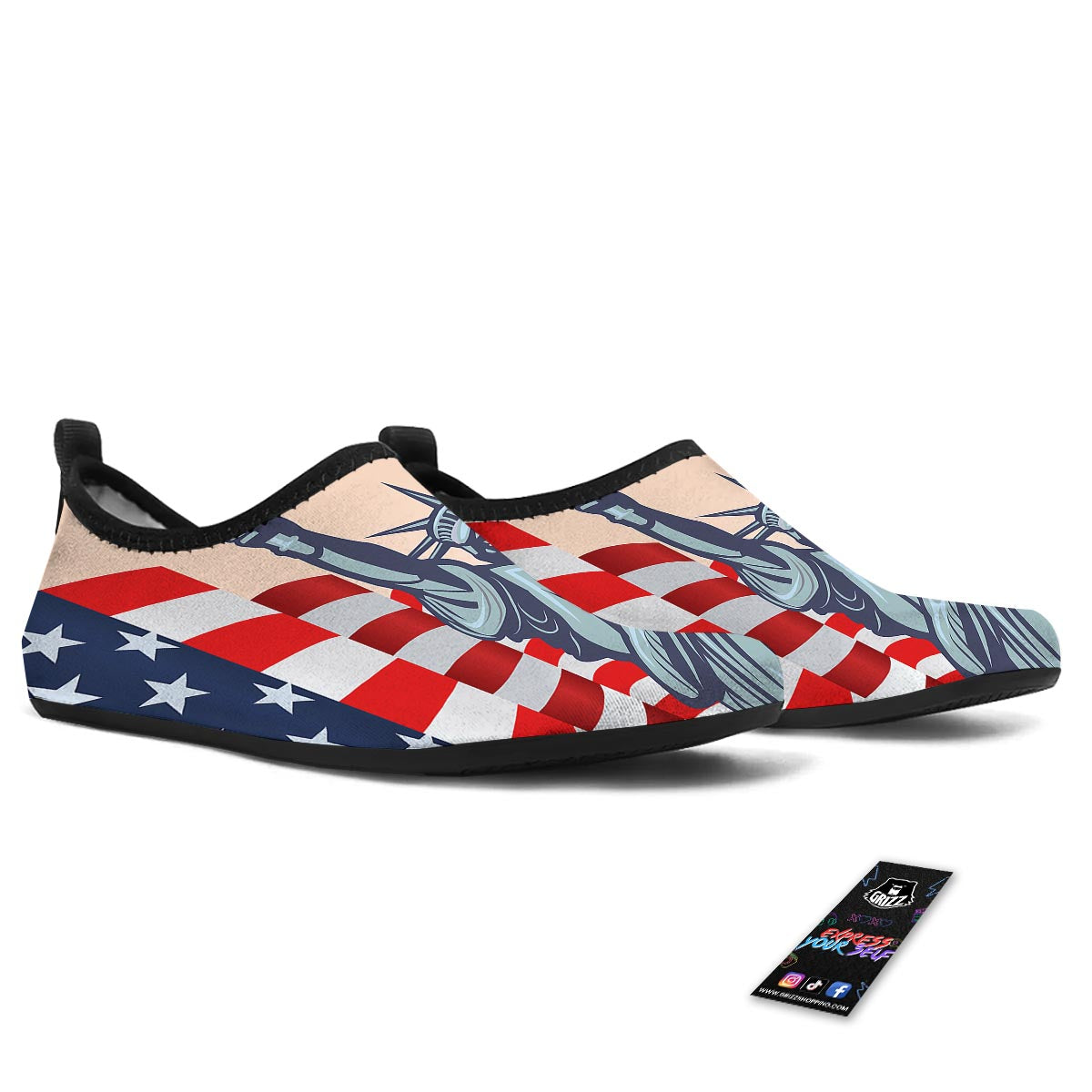 USA Flag Statue of Liberty Print Water Shoes-grizzshop