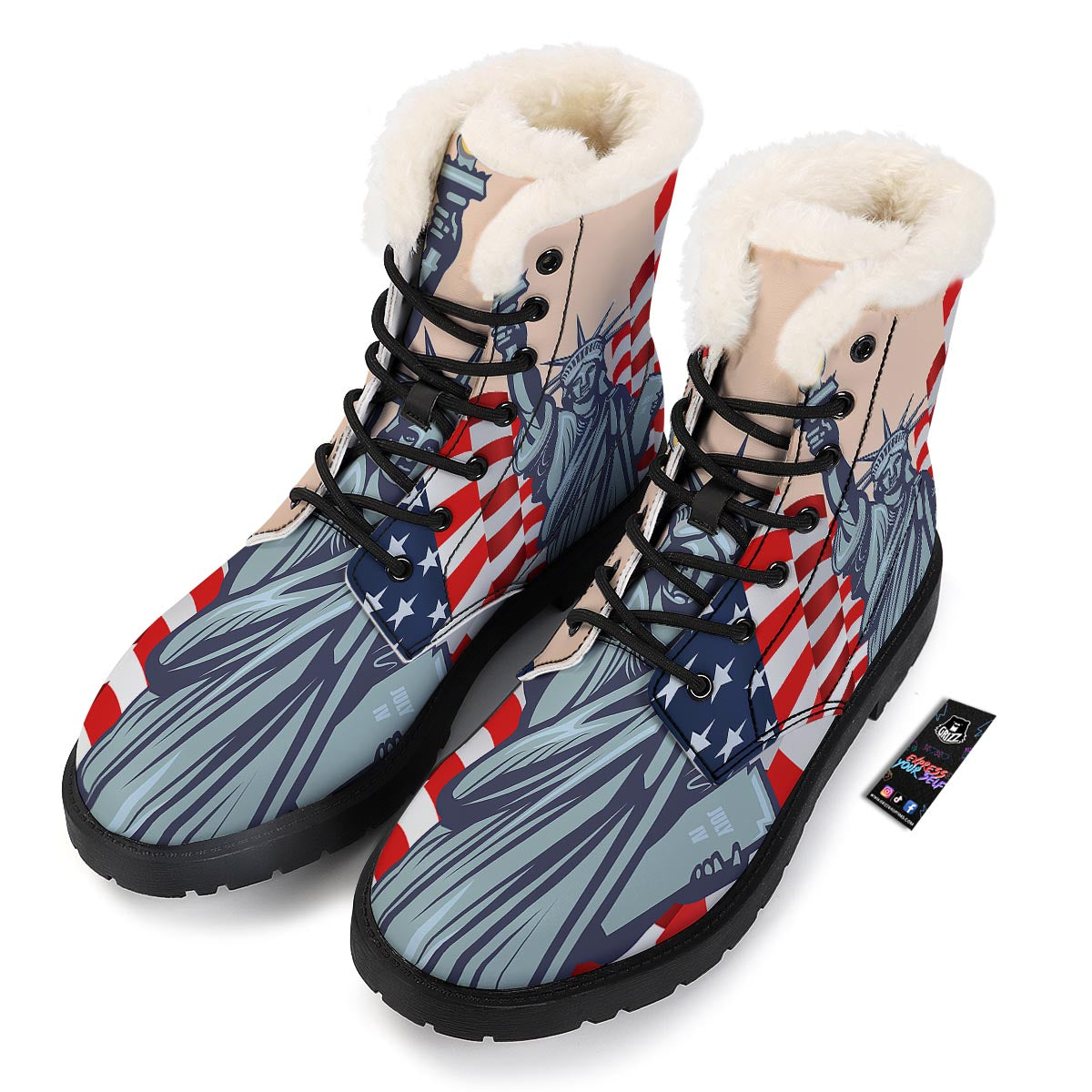 USA Flag Statue of Liberty Print Winter Boots-grizzshop