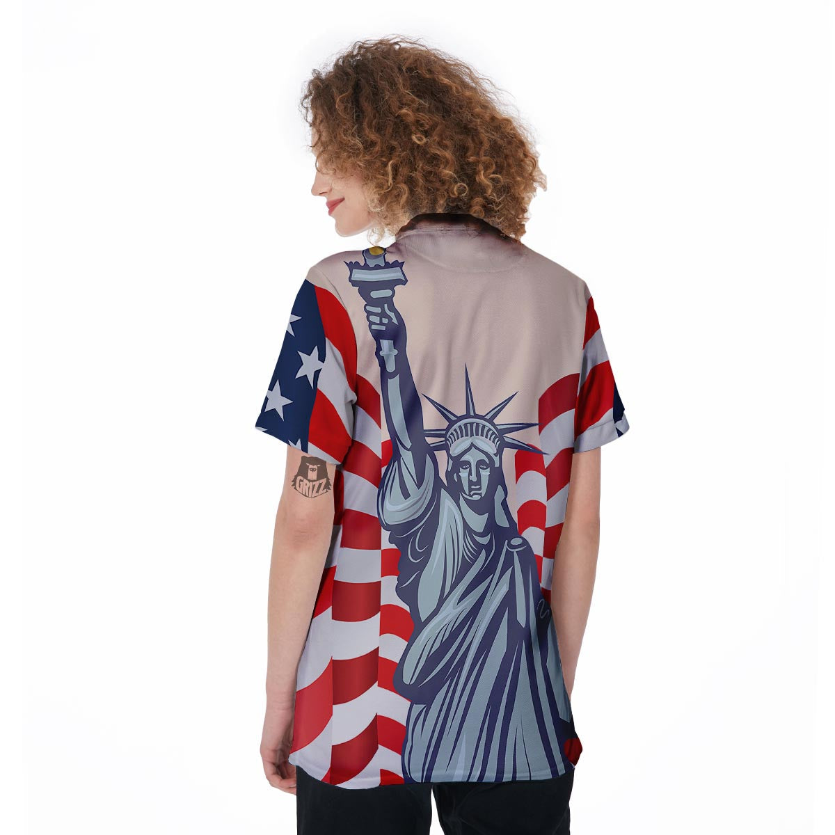 USA Flag Statue of Liberty Print Women's Golf Shirts-grizzshop