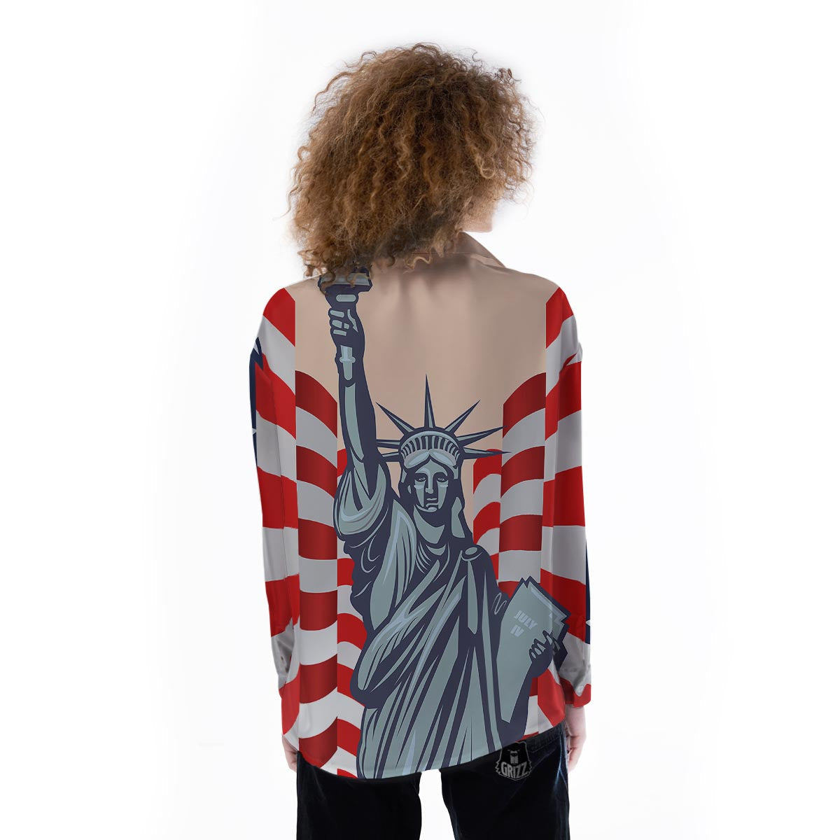 USA Flag Statue of Liberty Print Women's Long Sleeve Shirts-grizzshop