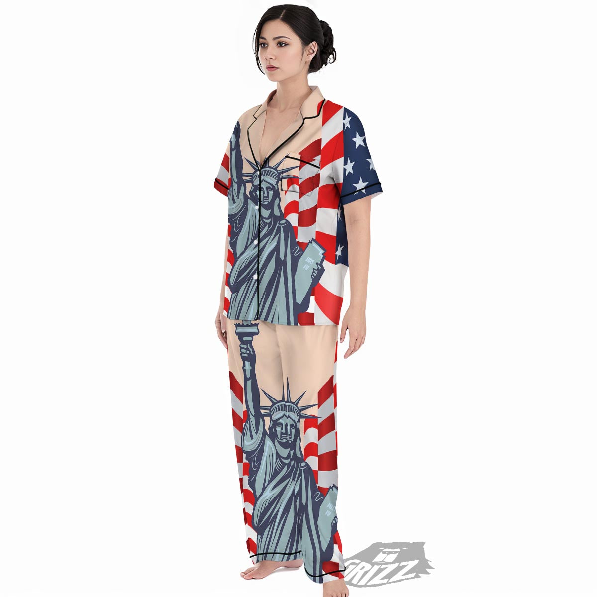 USA Flag Statue of Liberty Print Women's Pajamas Set-grizzshop