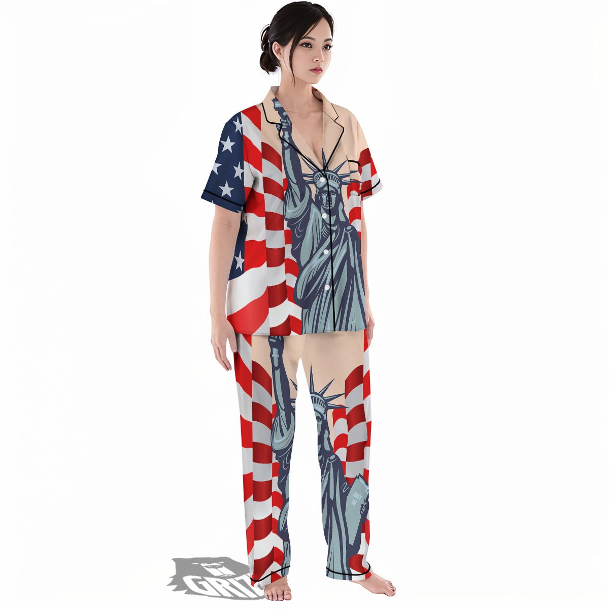 USA Flag Statue of Liberty Print Women's Pajamas Set-grizzshop