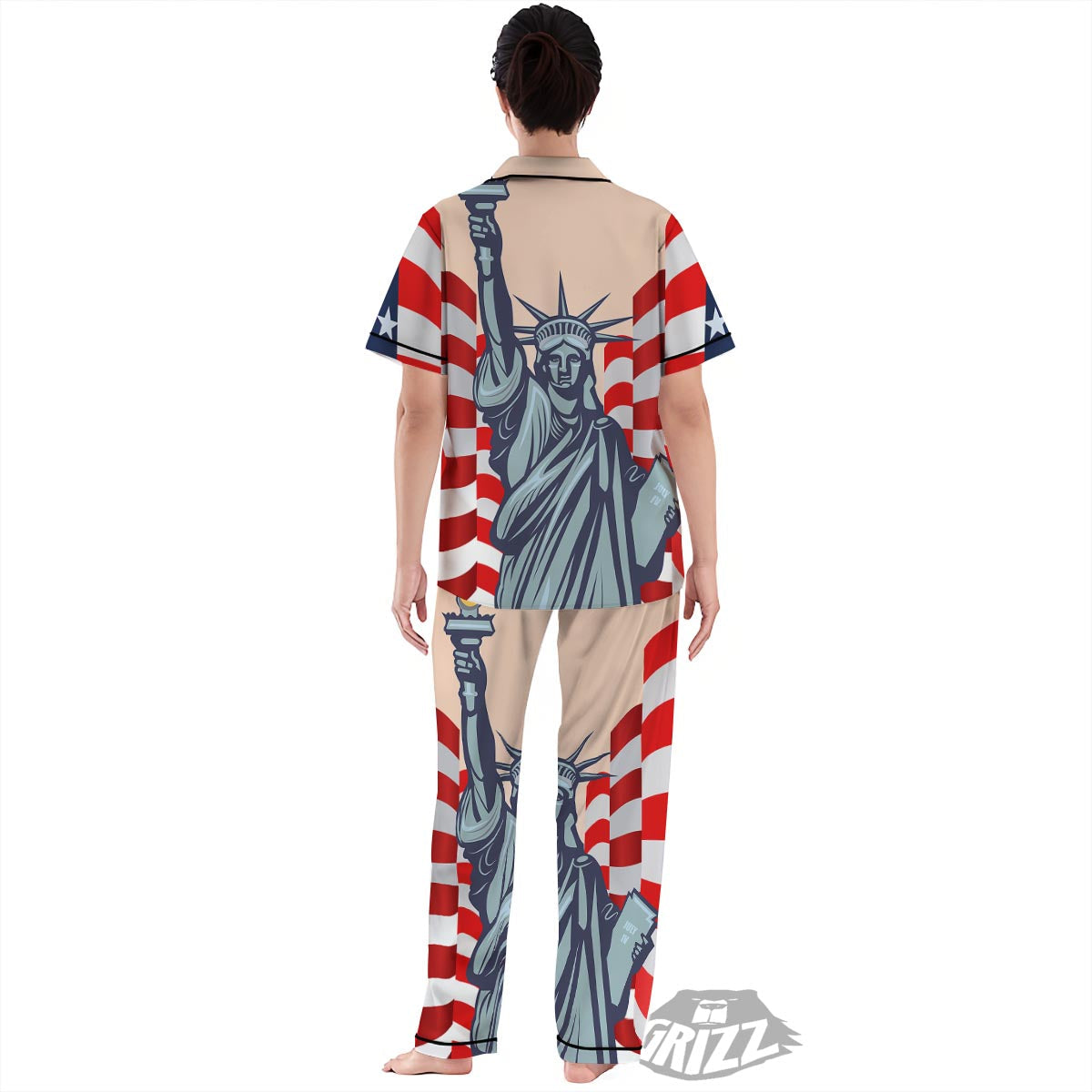 USA Flag Statue of Liberty Print Women's Pajamas Set-grizzshop