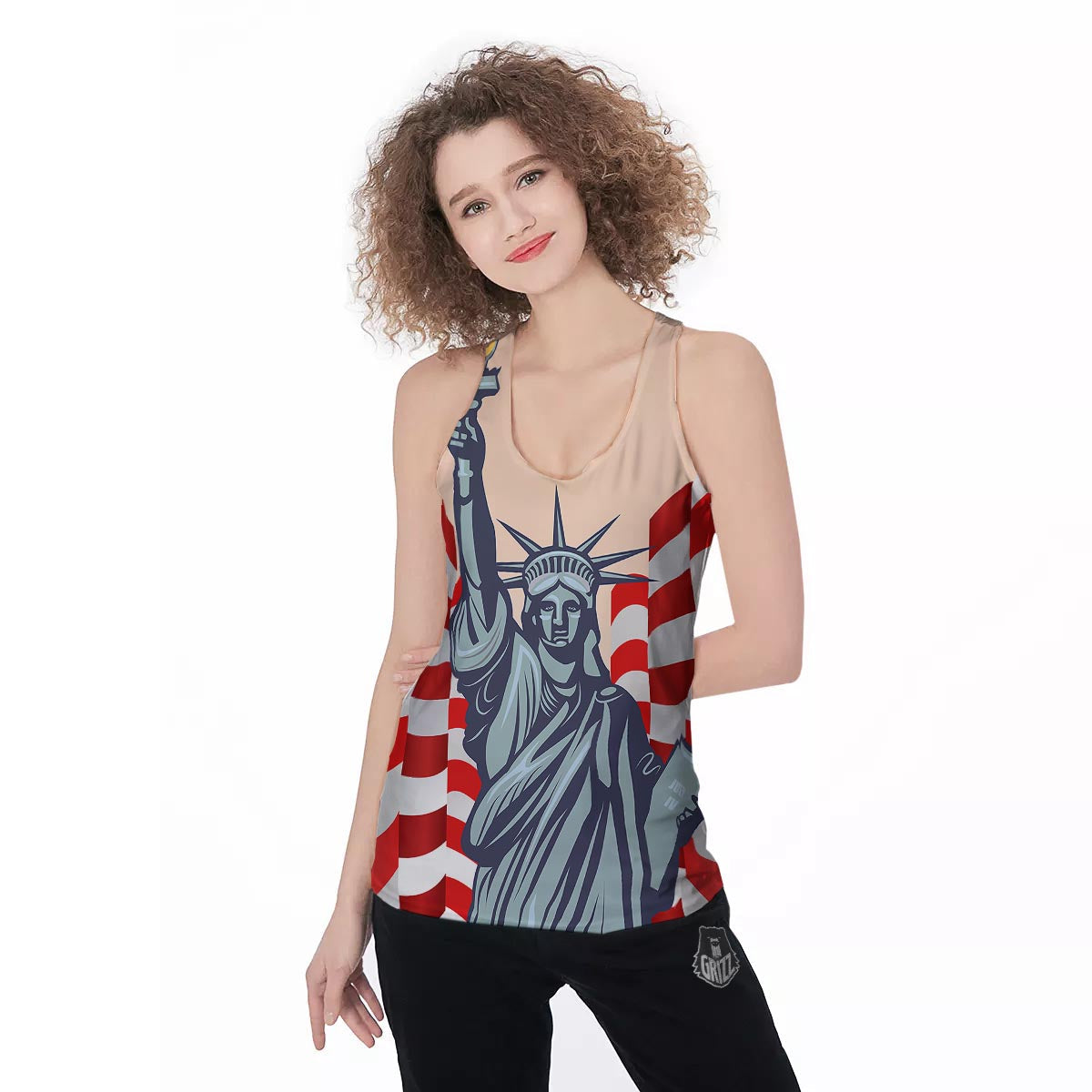 USA Flag Statue of Liberty Print Women's Racerback Tank Top-grizzshop