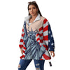 USA Flag Statue of Liberty Print Women's Sherpa Jacket-grizzshop