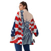 USA Flag Statue of Liberty Print Women's Sherpa Jacket-grizzshop