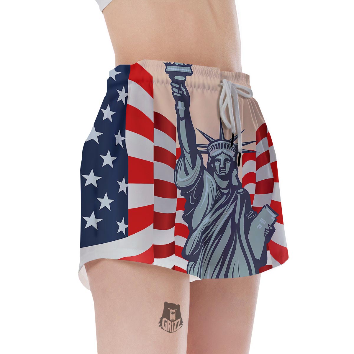 USA Flag Statue of Liberty Print Women's Shorts-grizzshop