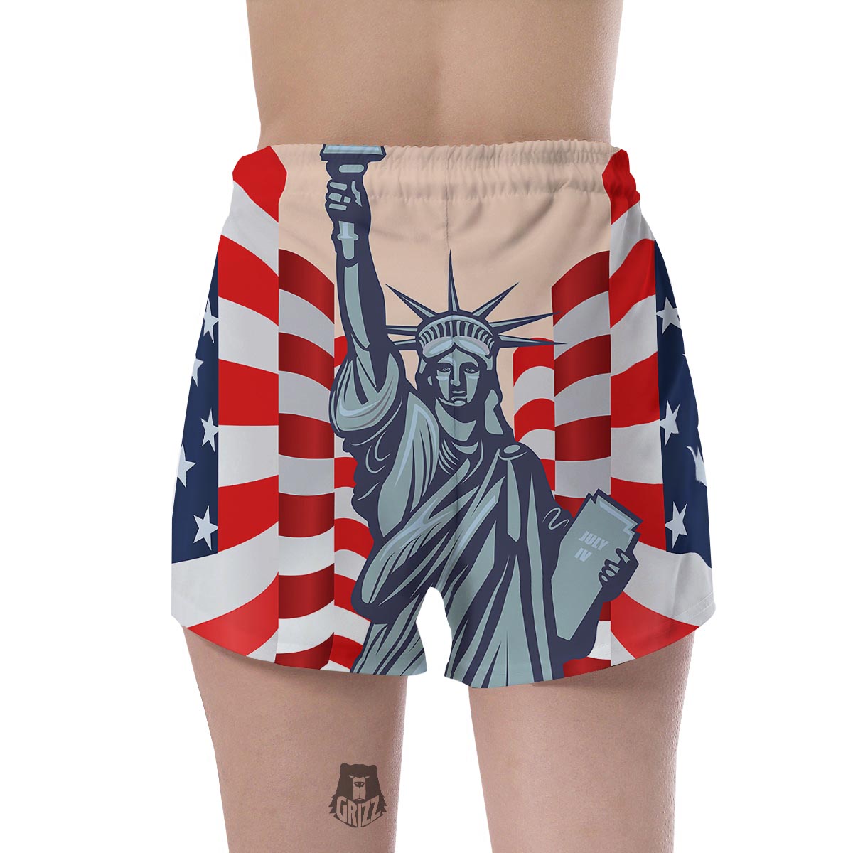 USA Flag Statue of Liberty Print Women's Shorts-grizzshop