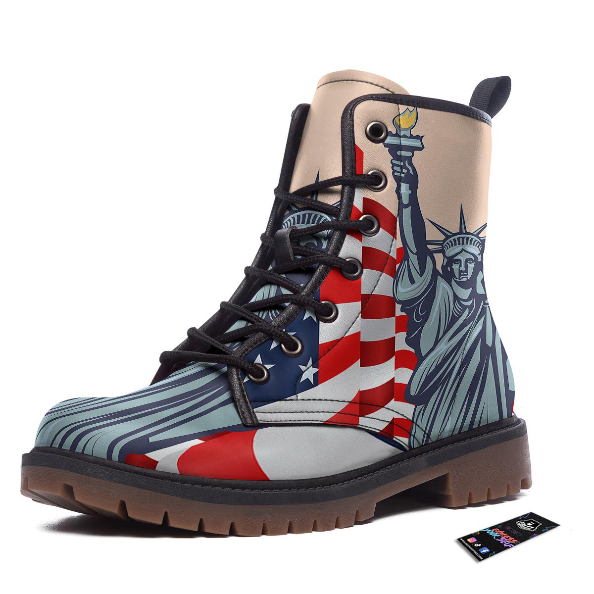 USA Flag Statue of Liberty Print Work Boots-grizzshop