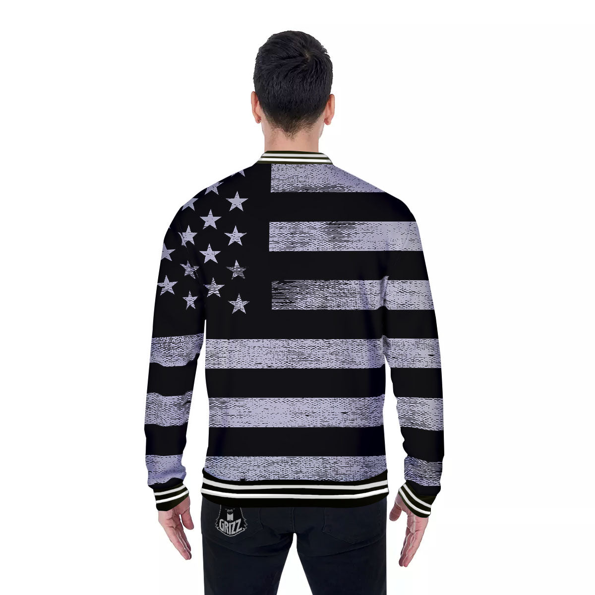 USA Flag White And Black Print Baseball Jacket-grizzshop