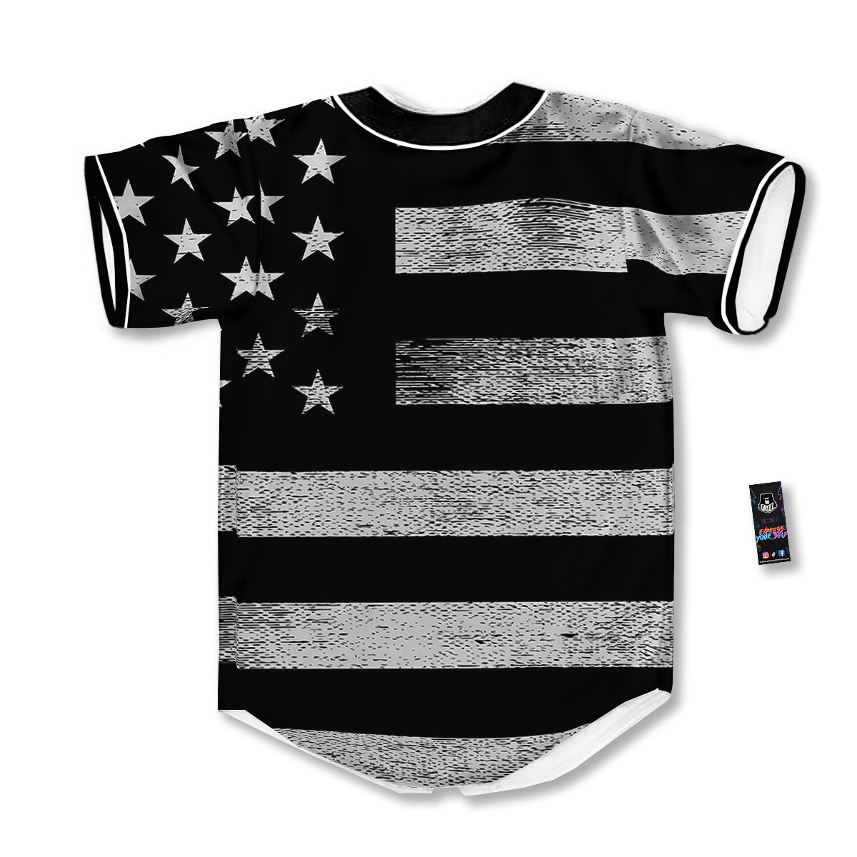 USA Flag White And Black Print Baseball Jersey-grizzshop