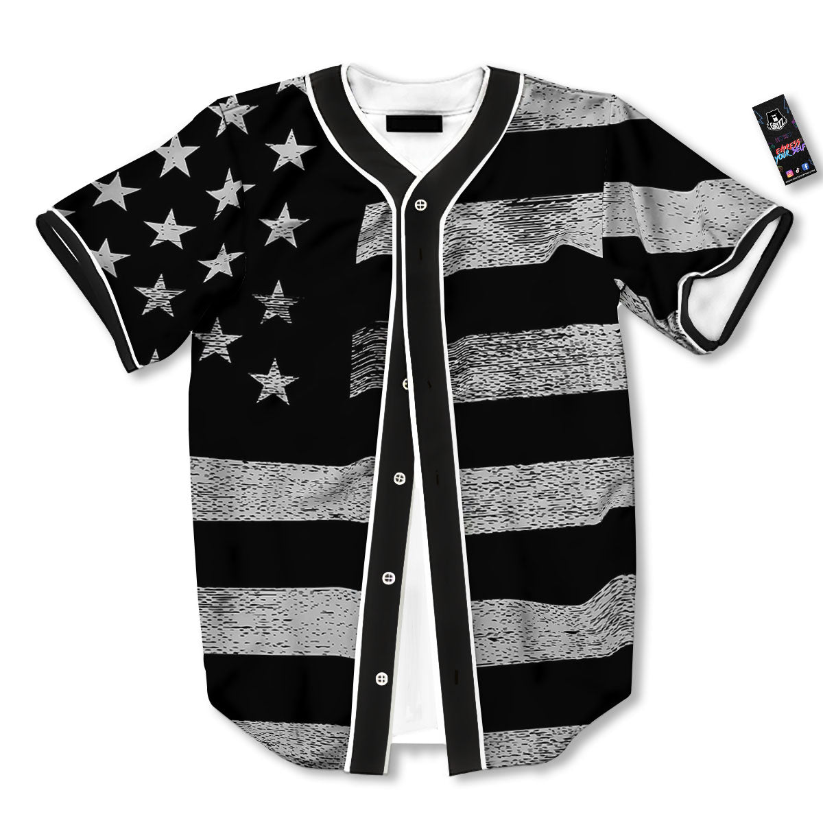 USA Flag White And Black Print Baseball Jersey-grizzshop